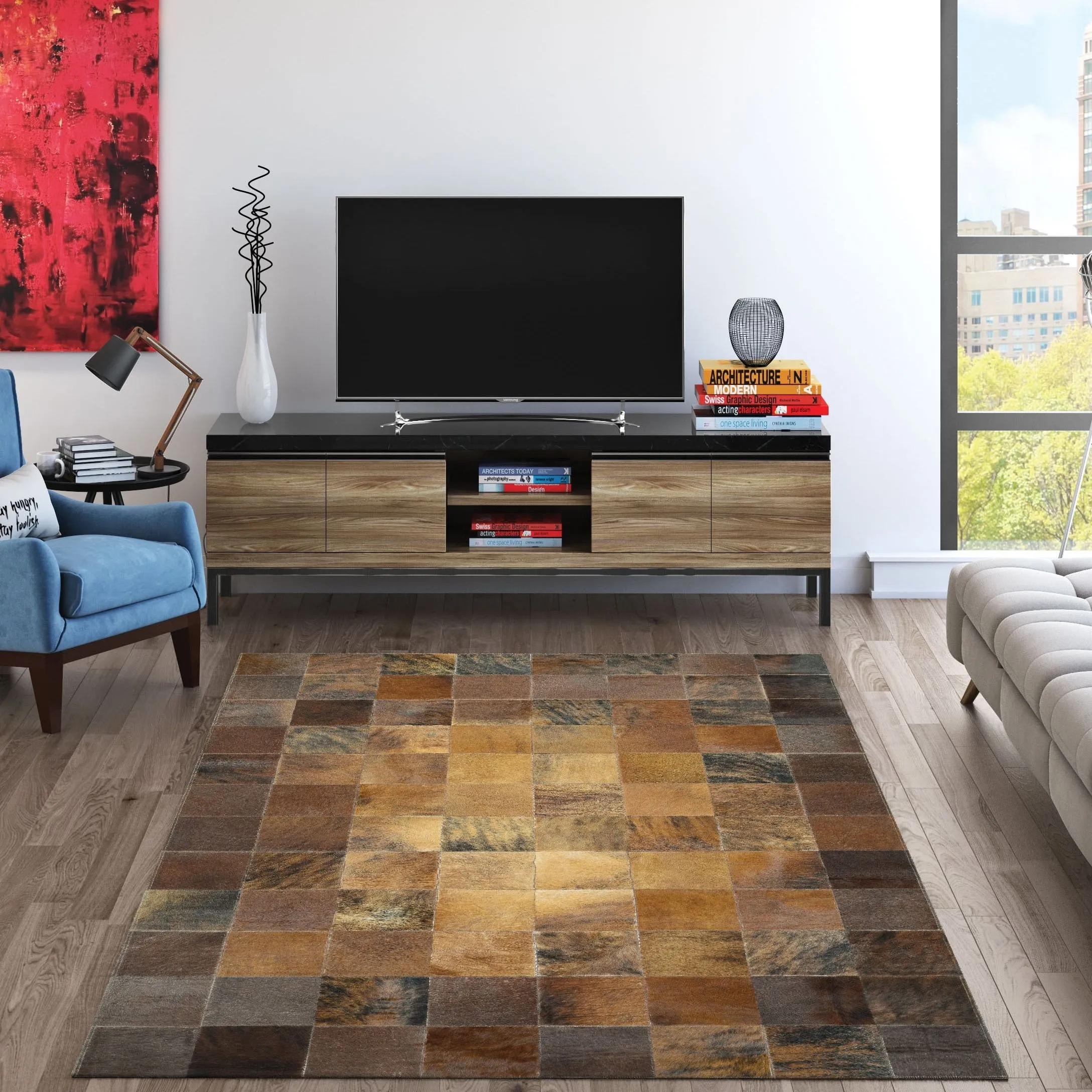 Couristan Chalet Tile Geometric Cowhide Handmade Area Rug