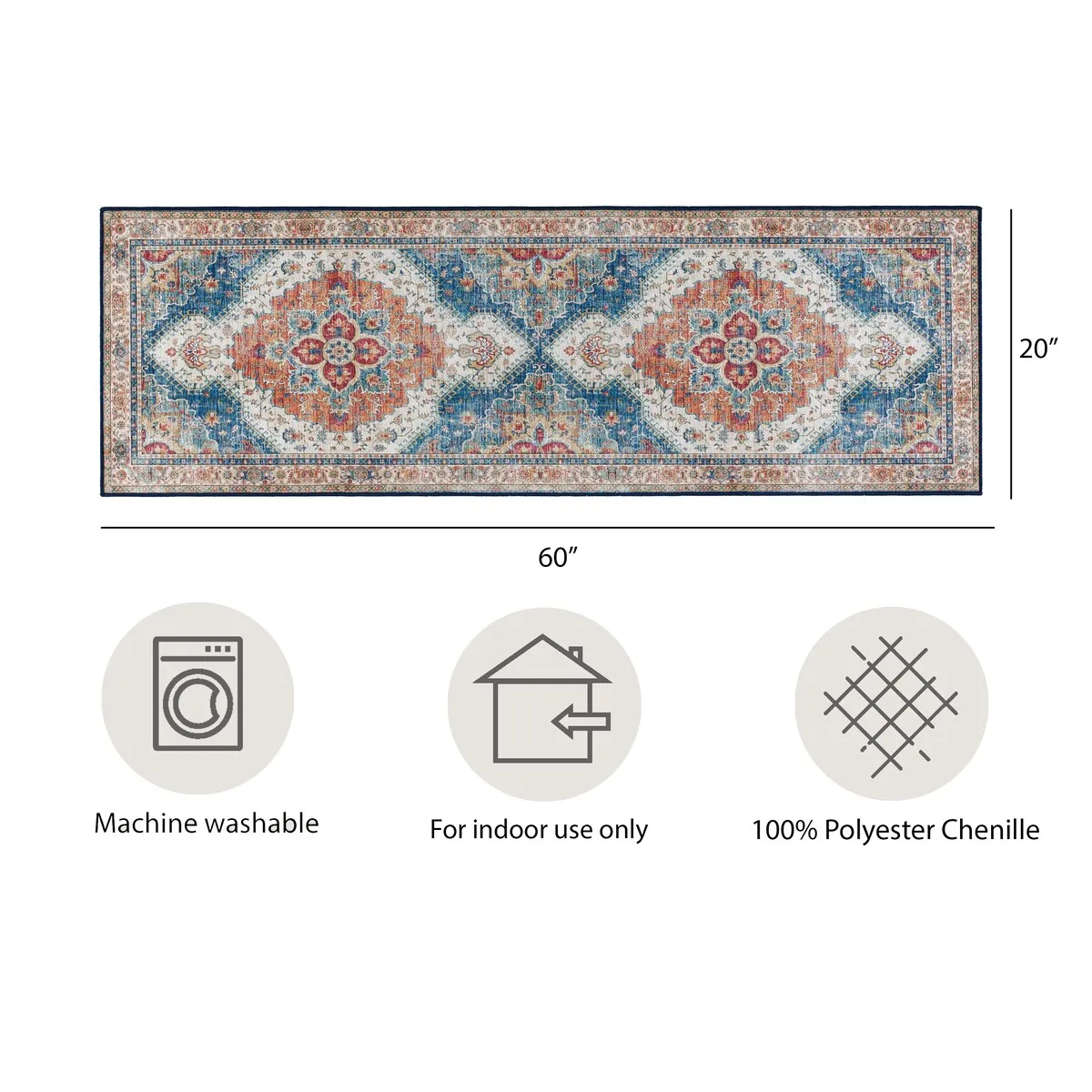 Creative Home Ideas Washable Skid-Resistant Chenille Rug