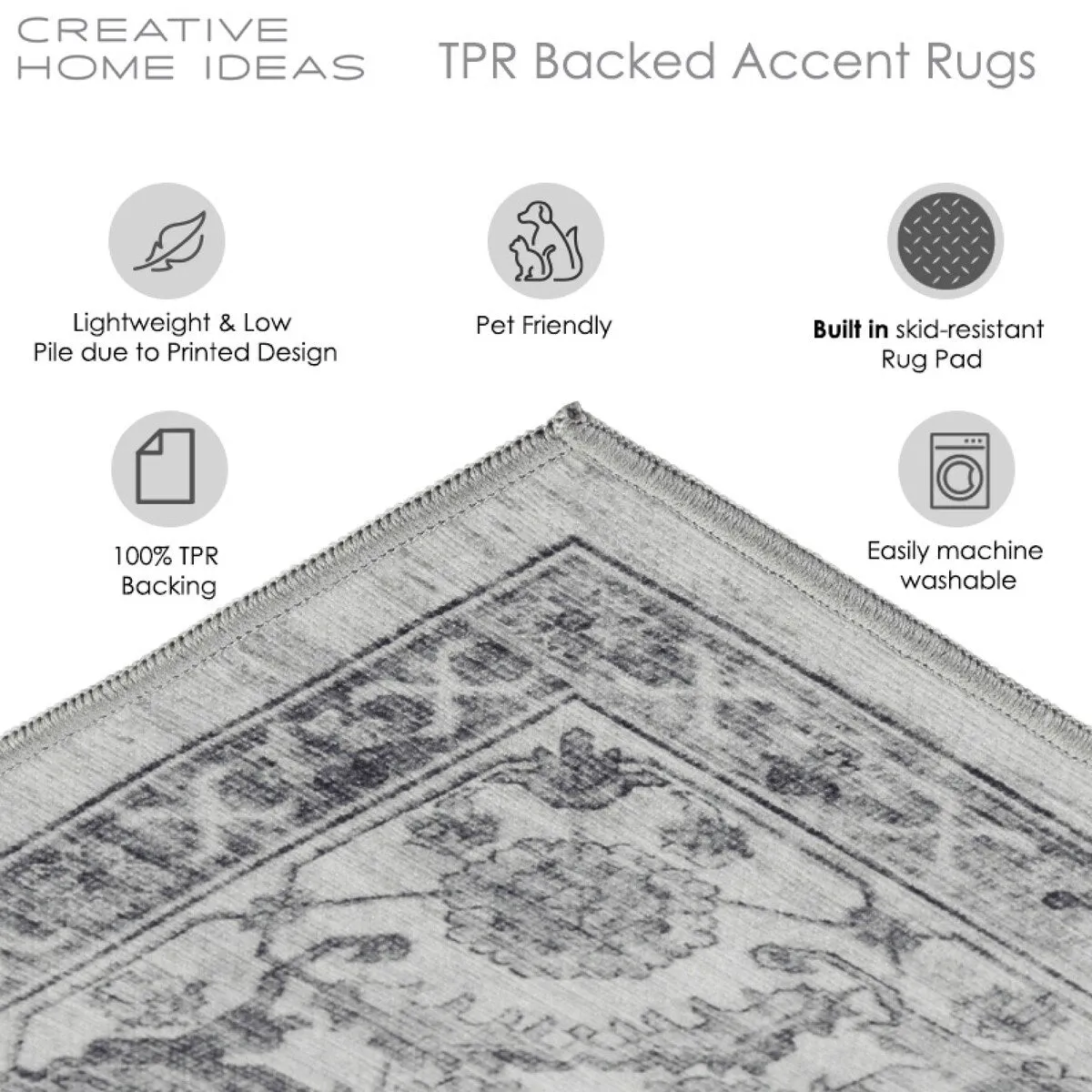 Creative Home Ideas Washable Skid-Resistant Chenille Rug