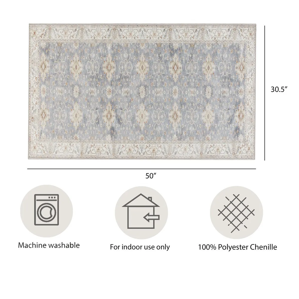 Creative Home Ideas Washable Skid-Resistant Chenille Rug