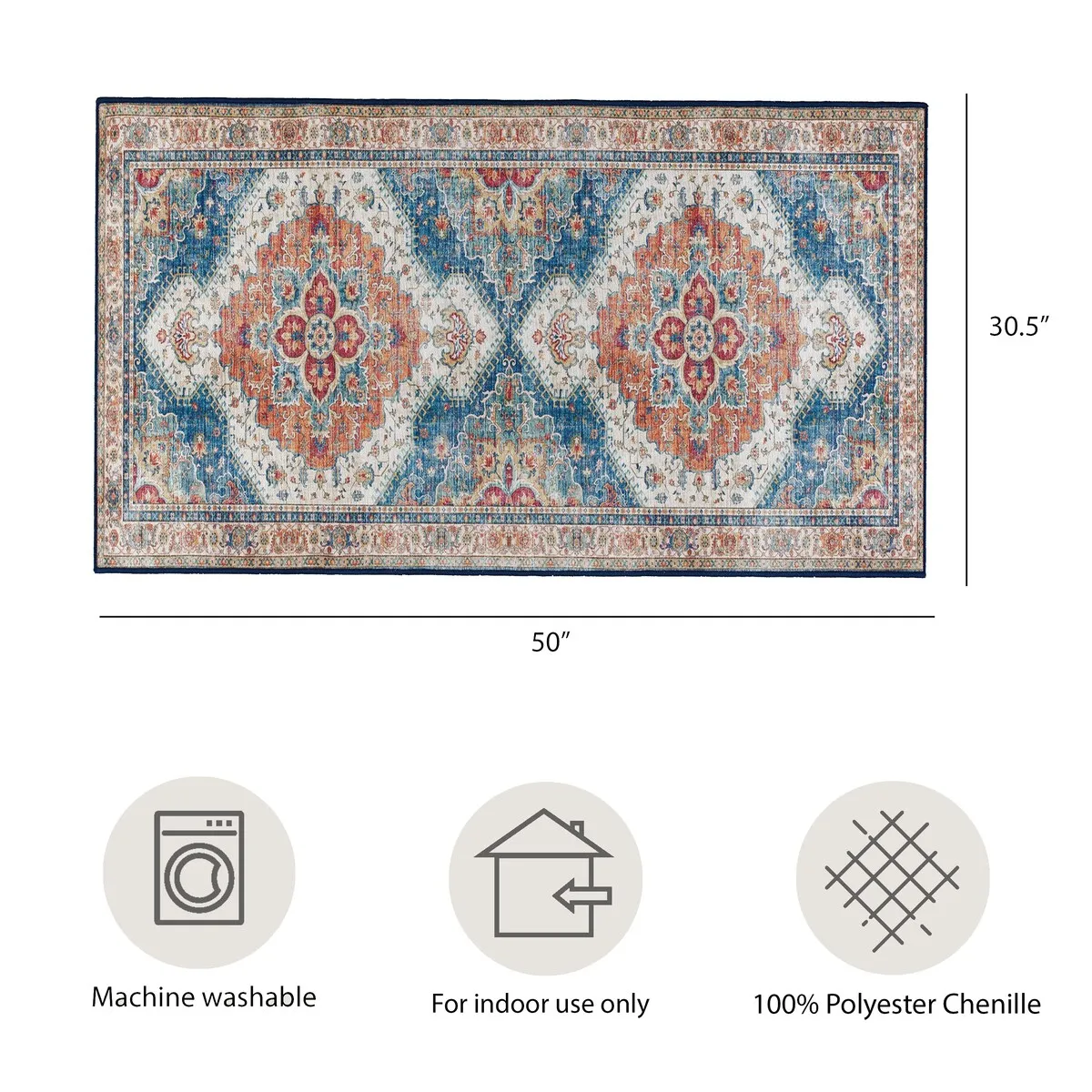 Creative Home Ideas Washable Skid-Resistant Chenille Rug