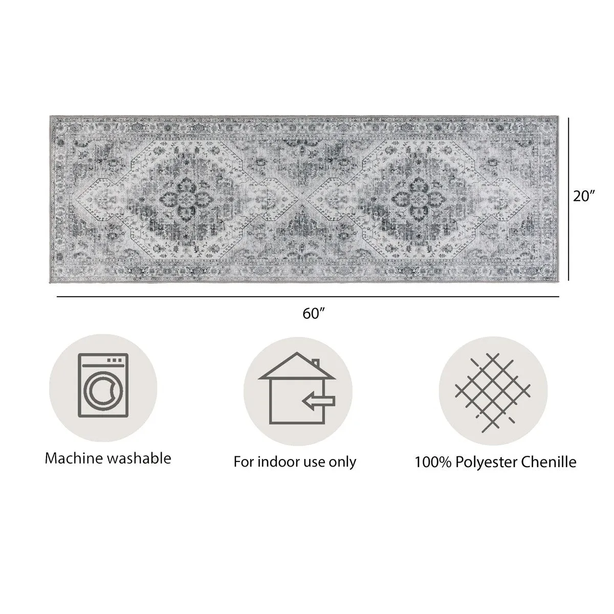 Creative Home Ideas Washable Skid-Resistant Chenille Rug