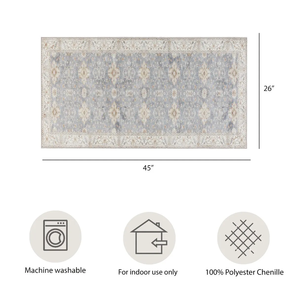 Creative Home Ideas Washable Skid-Resistant Chenille Rug