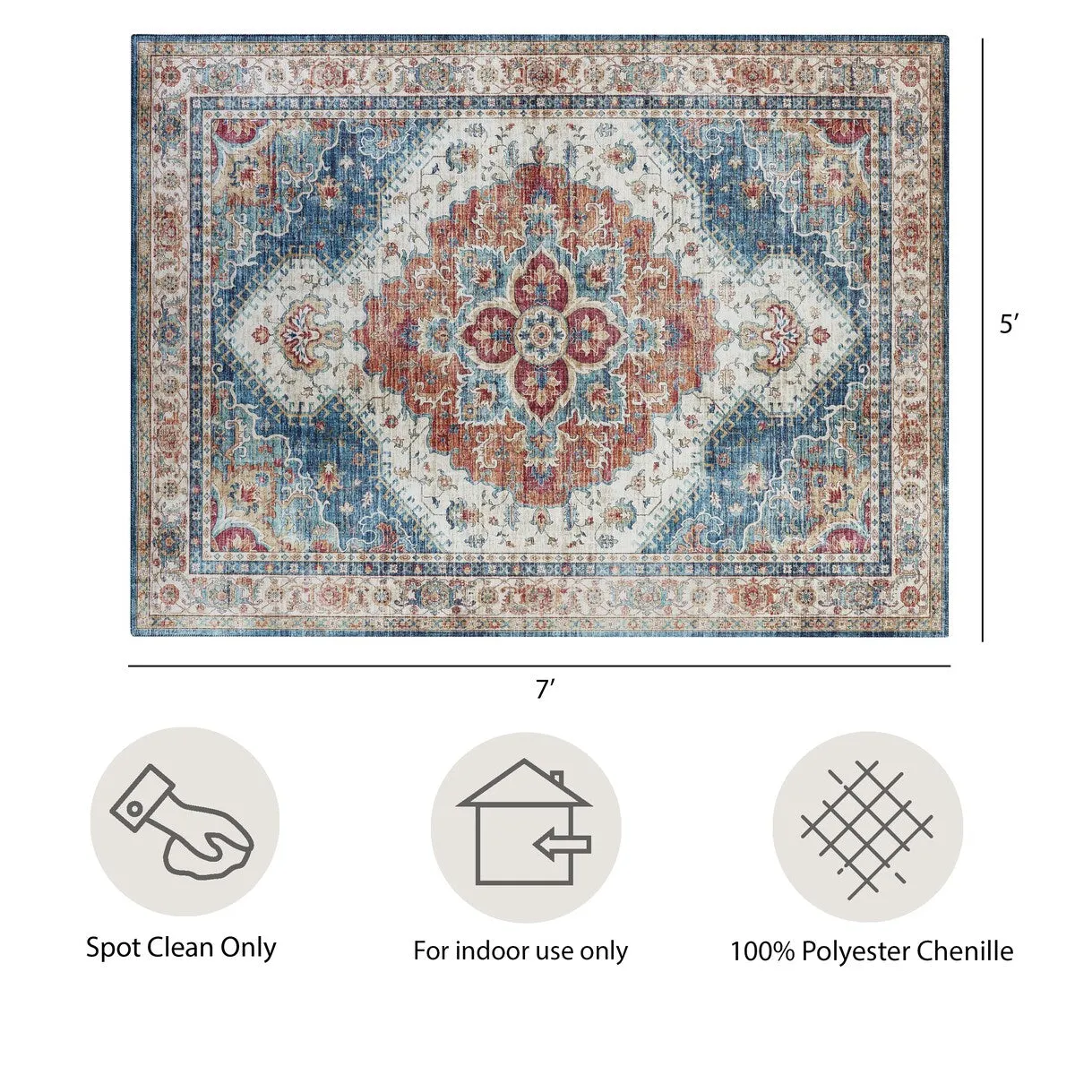 Creative Home Ideas Washable Skid-Resistant Chenille Rug