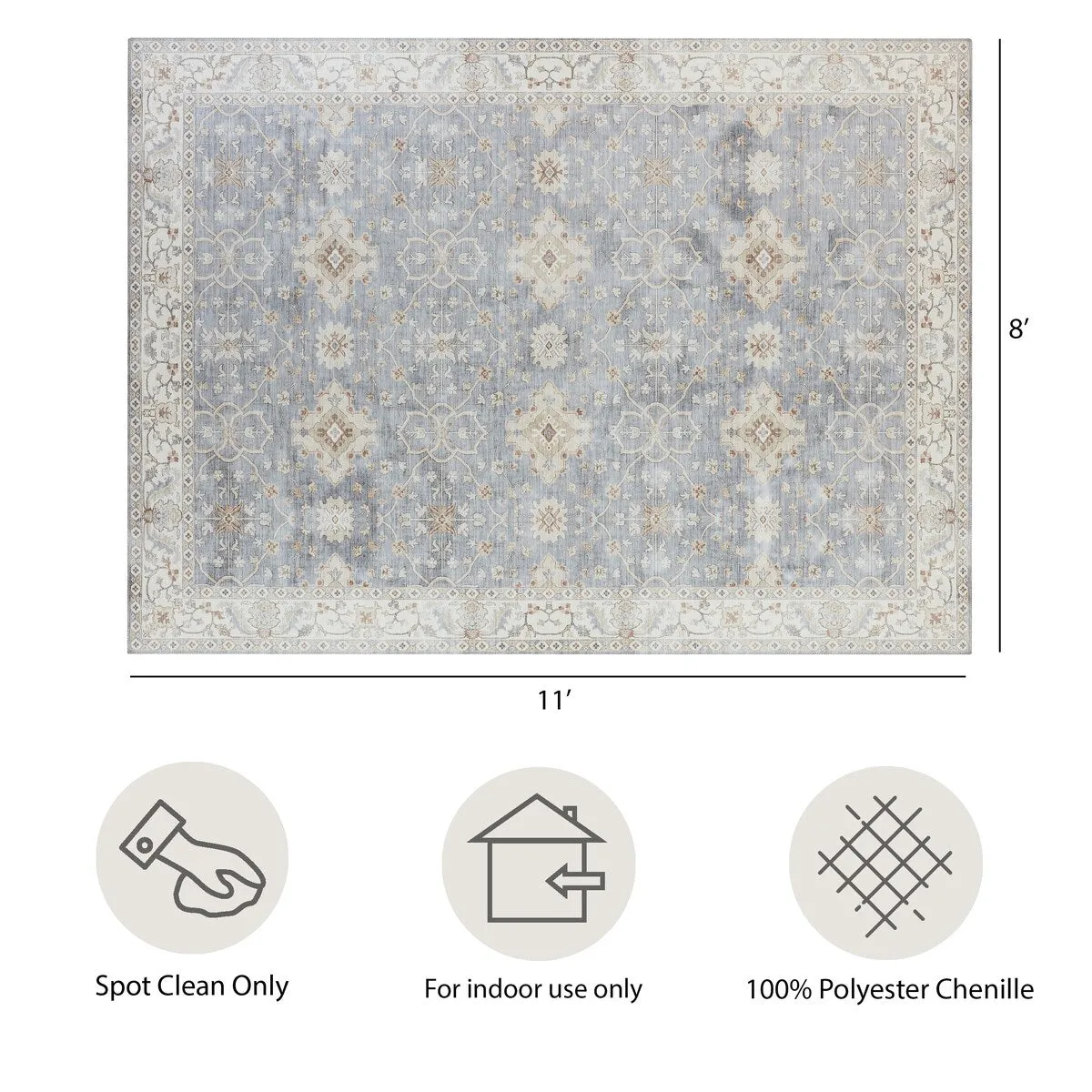 Creative Home Ideas Washable Skid-Resistant Chenille Rug