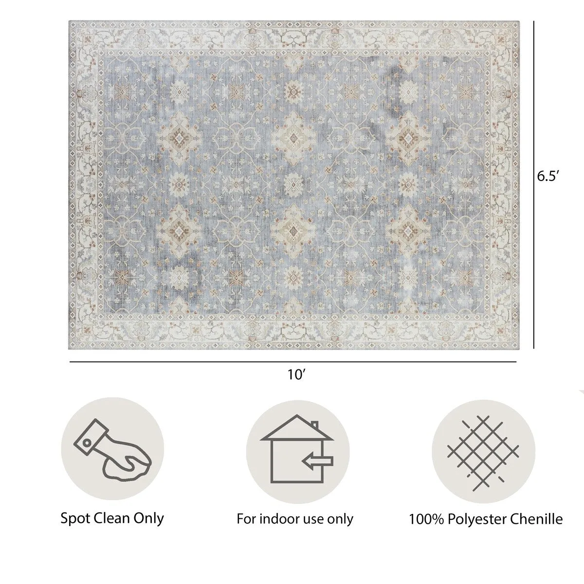 Creative Home Ideas Washable Skid-Resistant Chenille Rug