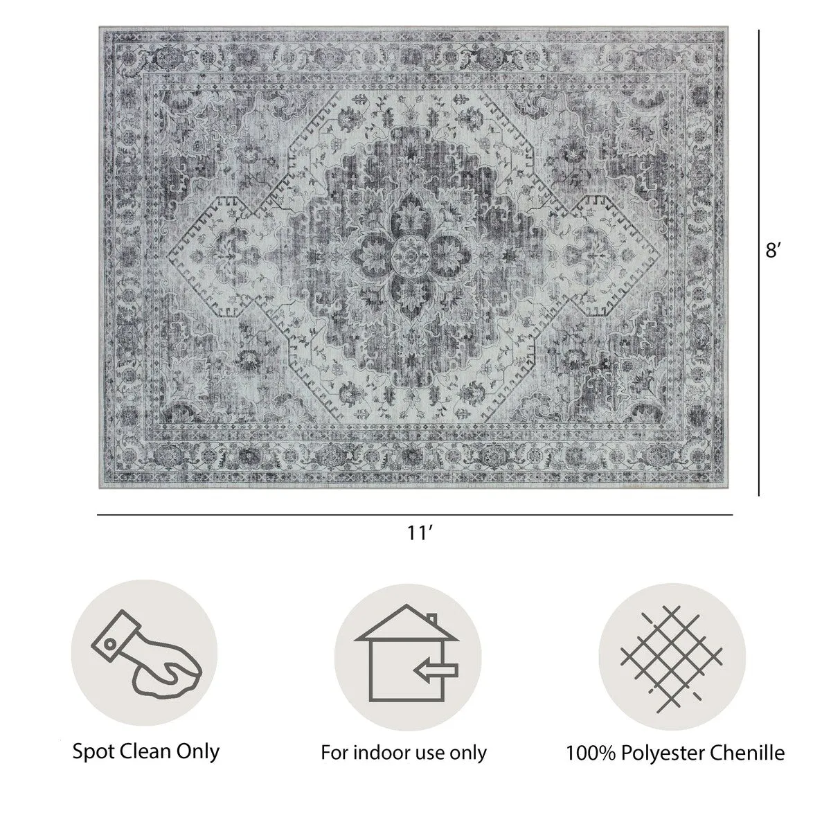 Creative Home Ideas Washable Skid-Resistant Chenille Rug