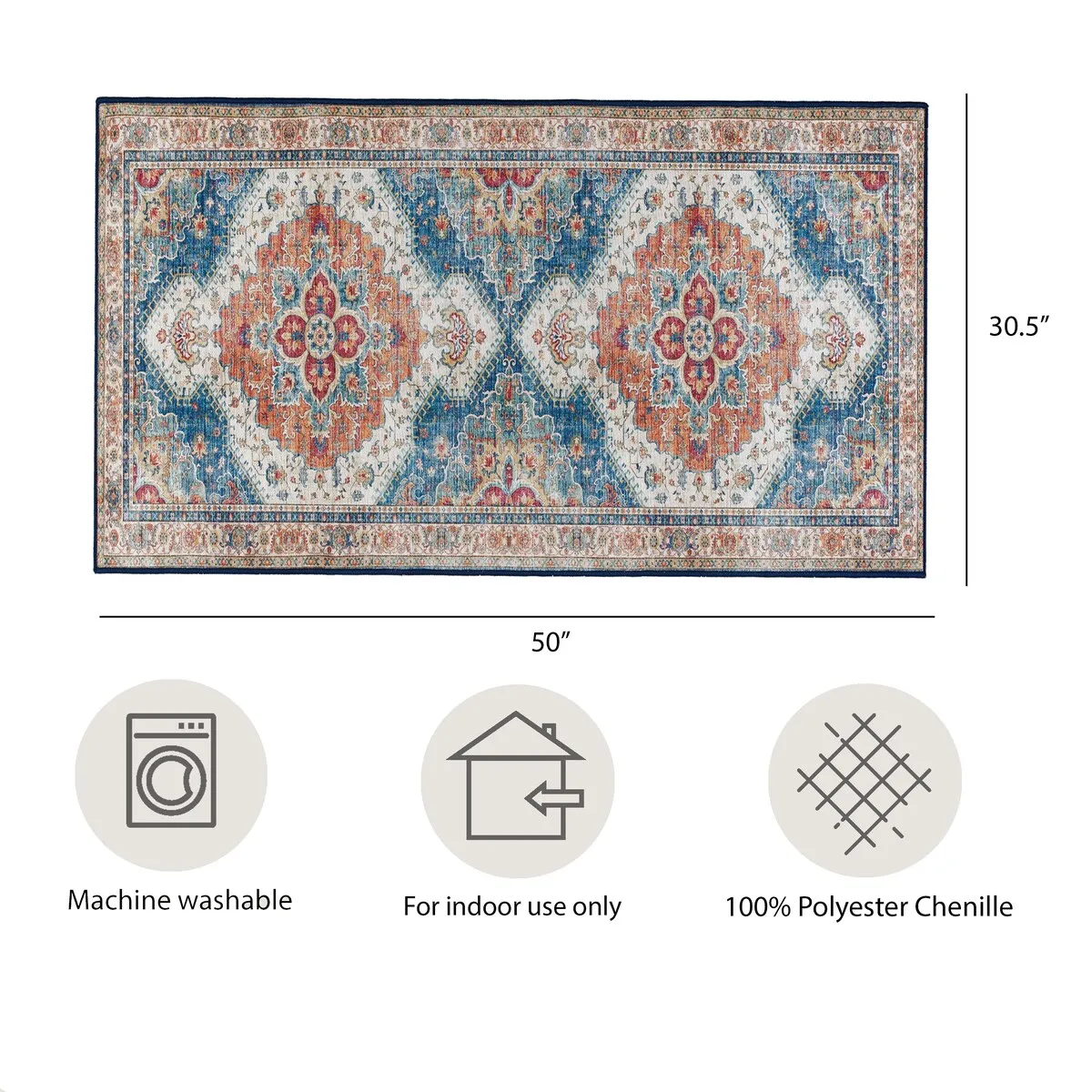 Creative Home Ideas Washable Skid-Resistant Chenille Rug