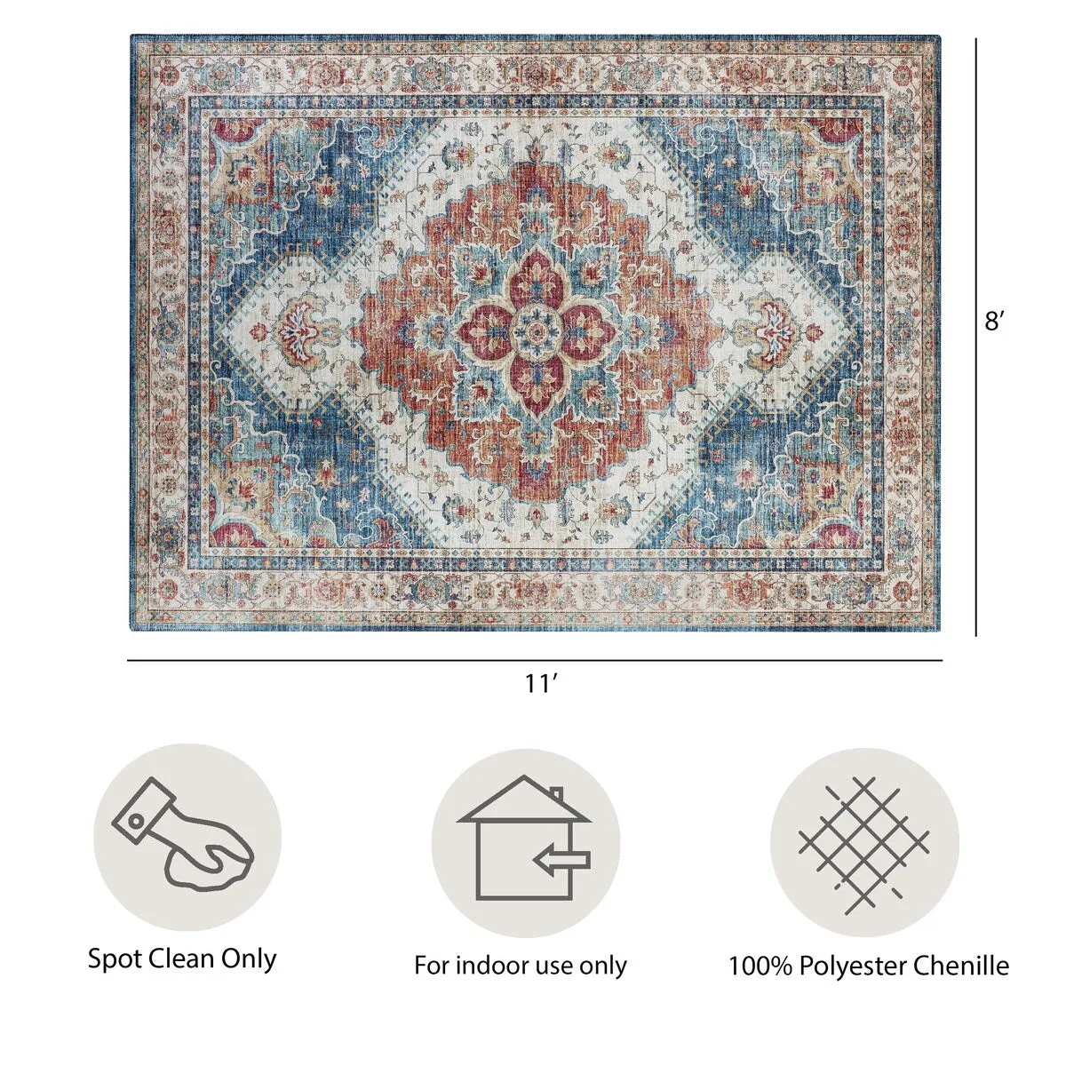 Creative Home Ideas Washable Skid-Resistant Chenille Rug
