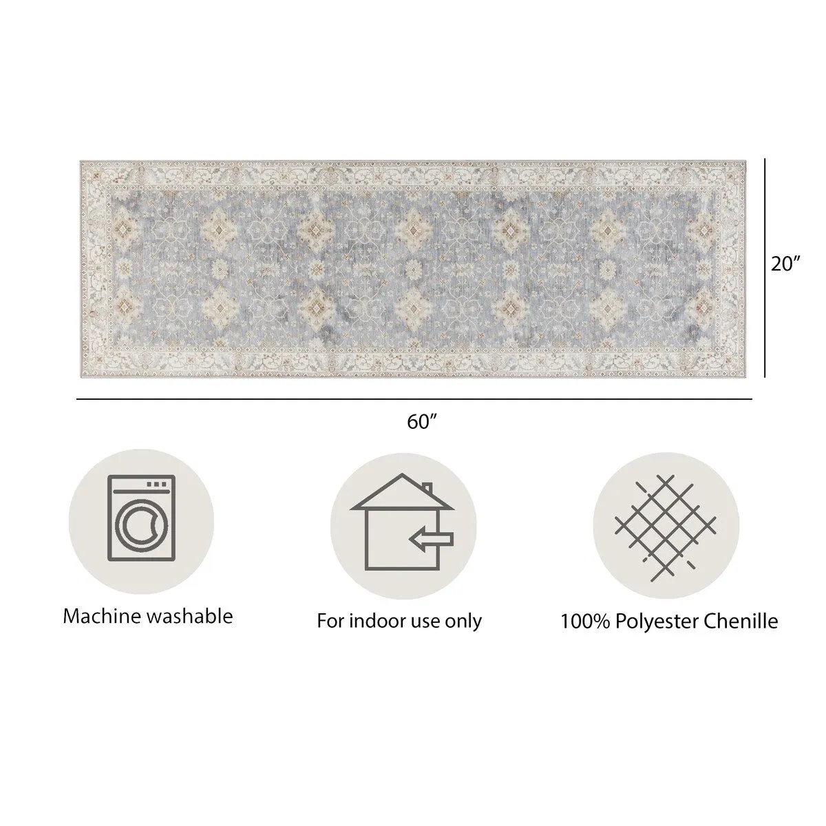 Creative Home Ideas Washable Skid-Resistant Chenille Rug