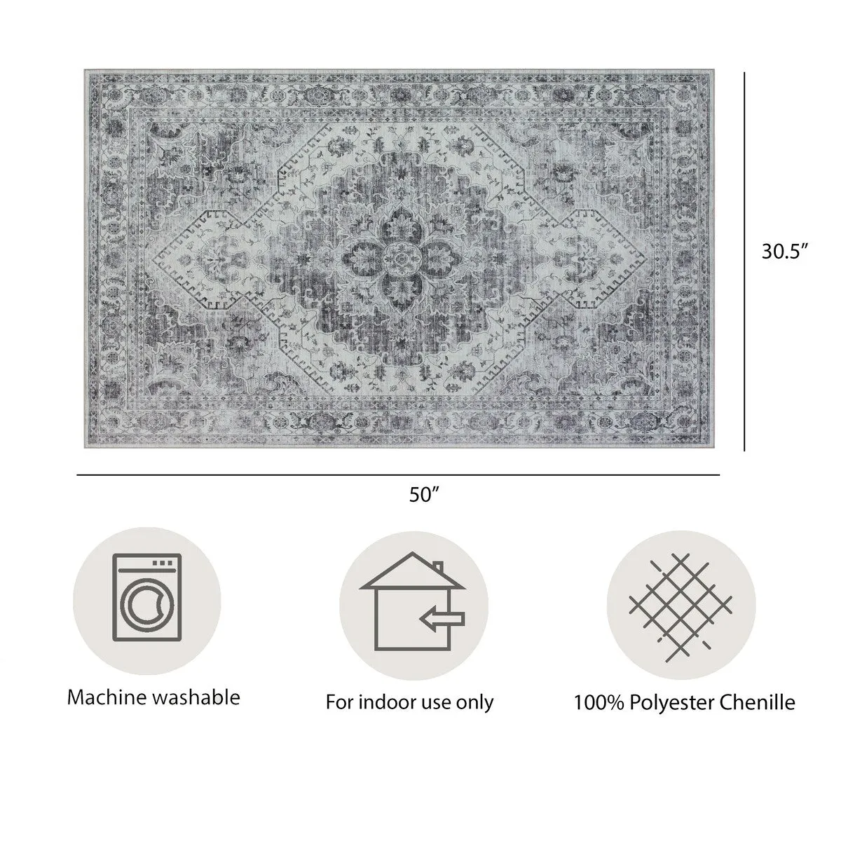 Creative Home Ideas Washable Skid-Resistant Chenille Rug
