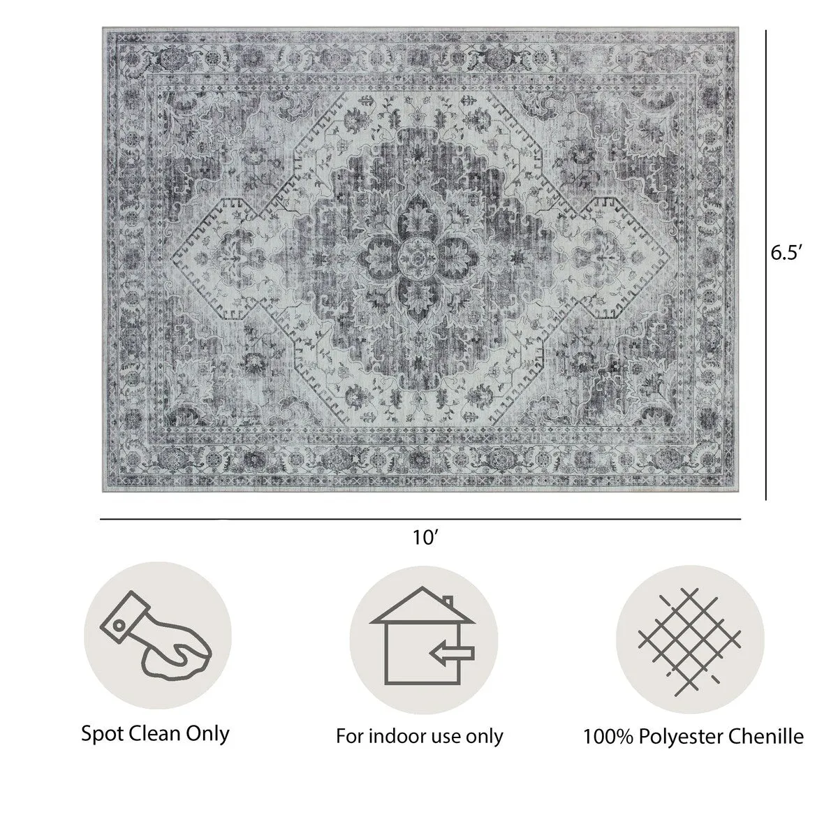 Creative Home Ideas Washable Skid-Resistant Chenille Rug