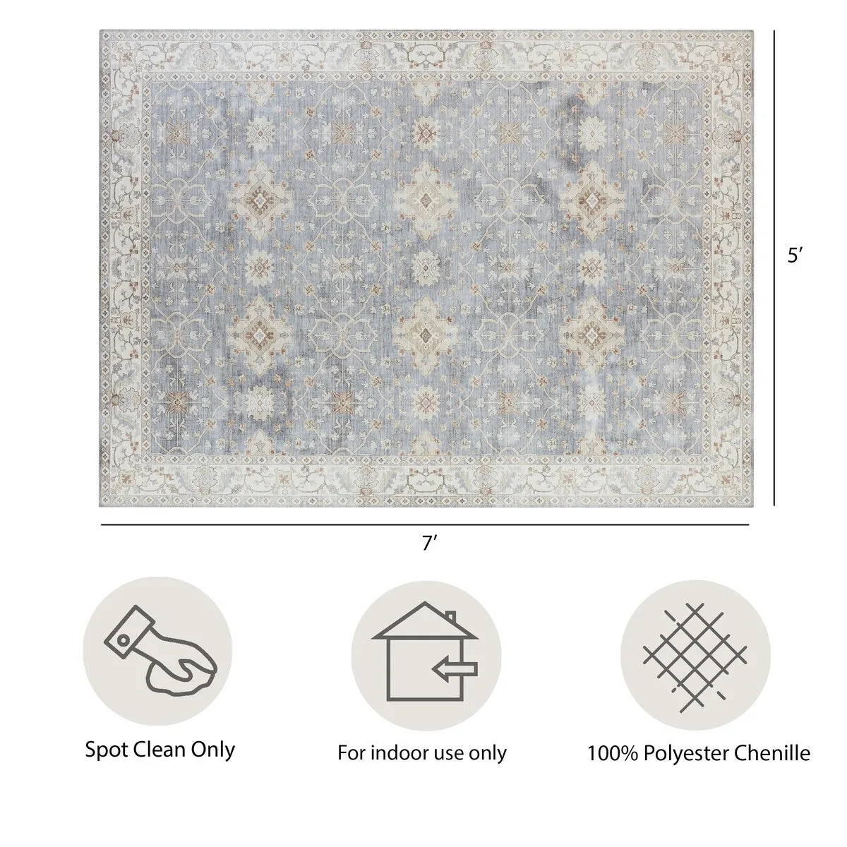 Creative Home Ideas Washable Skid-Resistant Chenille Rug