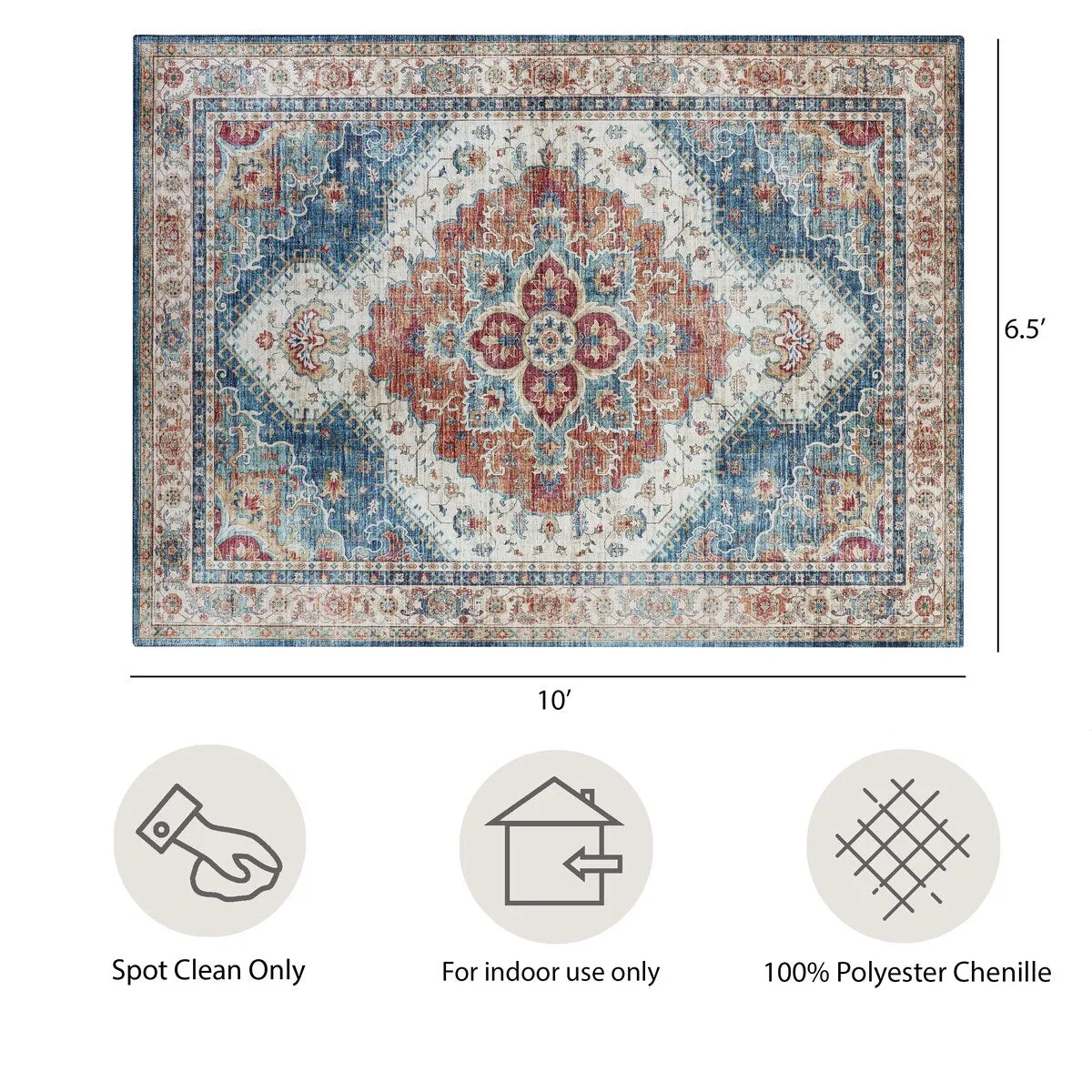 Creative Home Ideas Washable Skid-Resistant Chenille Rug