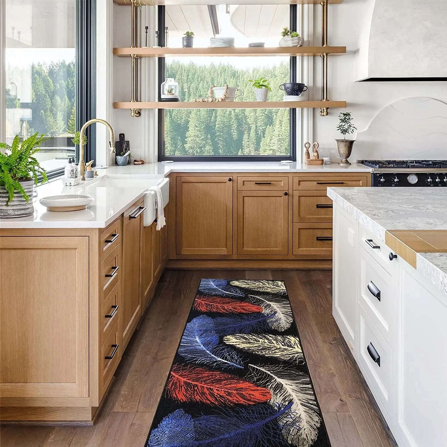 Custom Size Feather Design 31 Inch Wide Non-Slip Stair Runner Rug