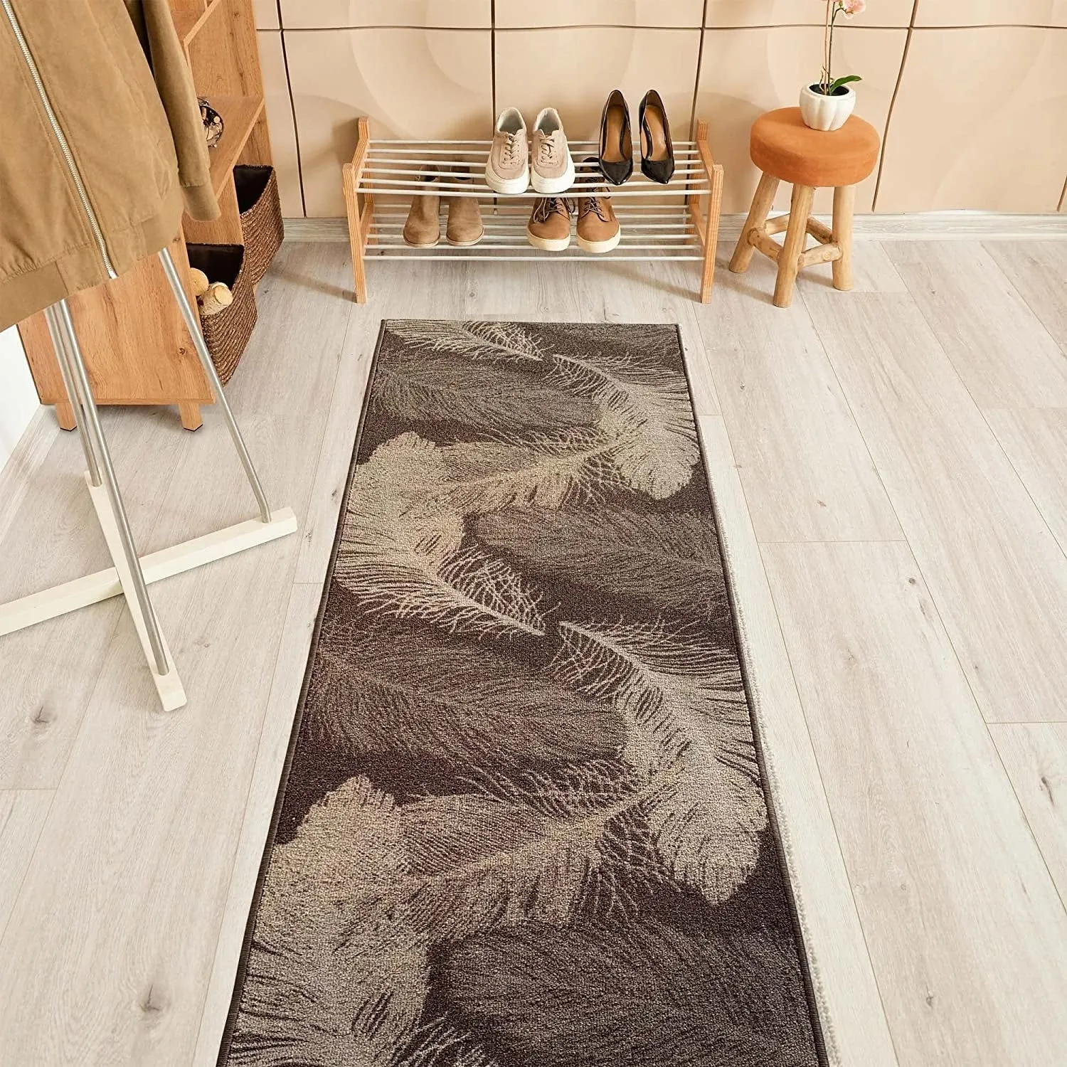 Custom Size Feather Design 31 Inch Wide Non-Slip Stair Runner Rug