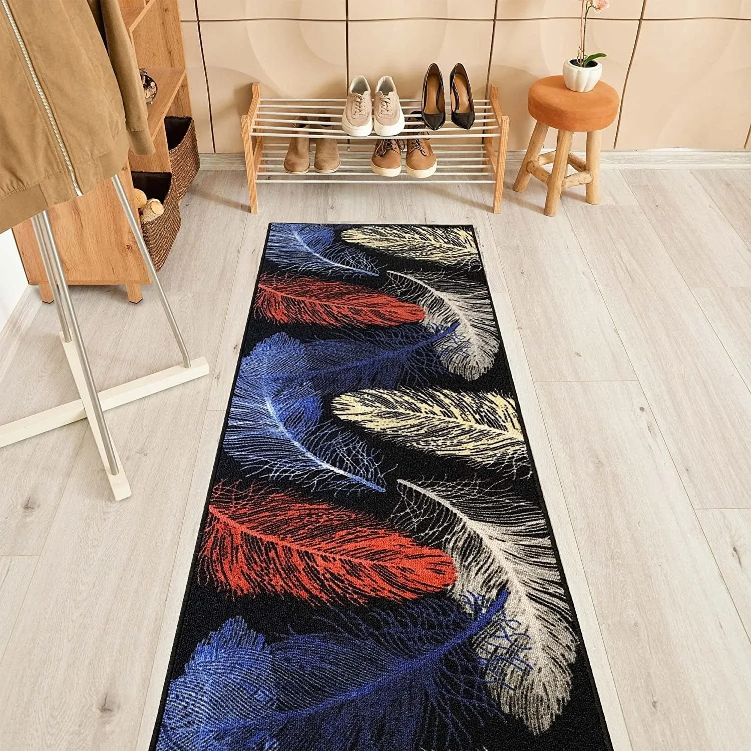 Custom Size Feather Design 31 Inch Wide Non-Slip Stair Runner Rug