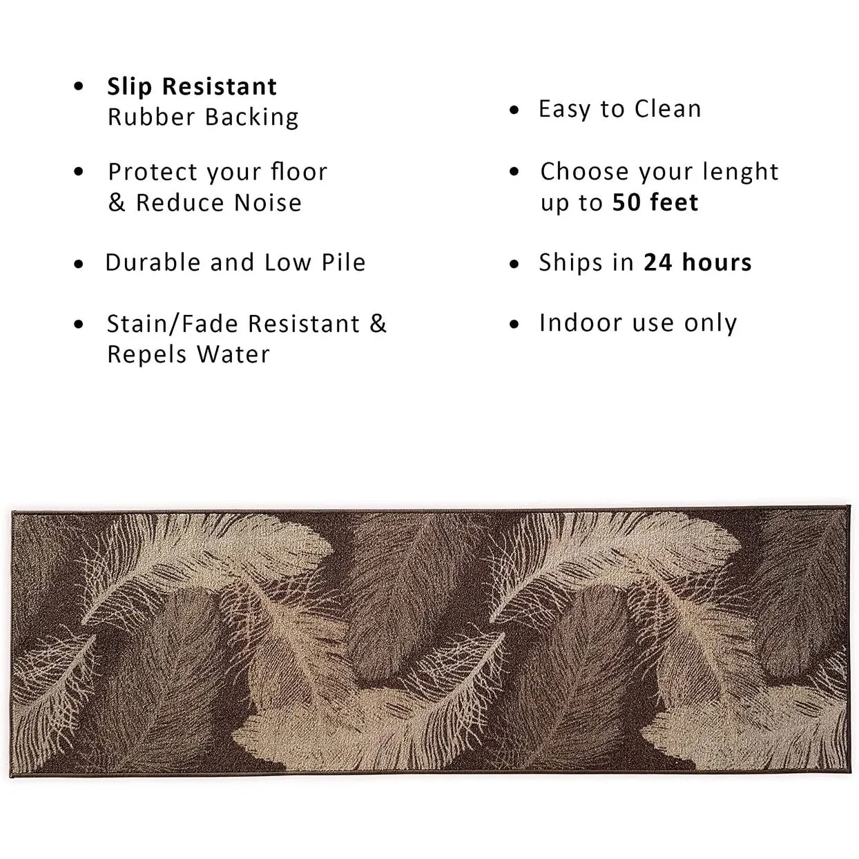 Custom Size Feather Design 31 Inch Wide Non-Slip Stair Runner Rug