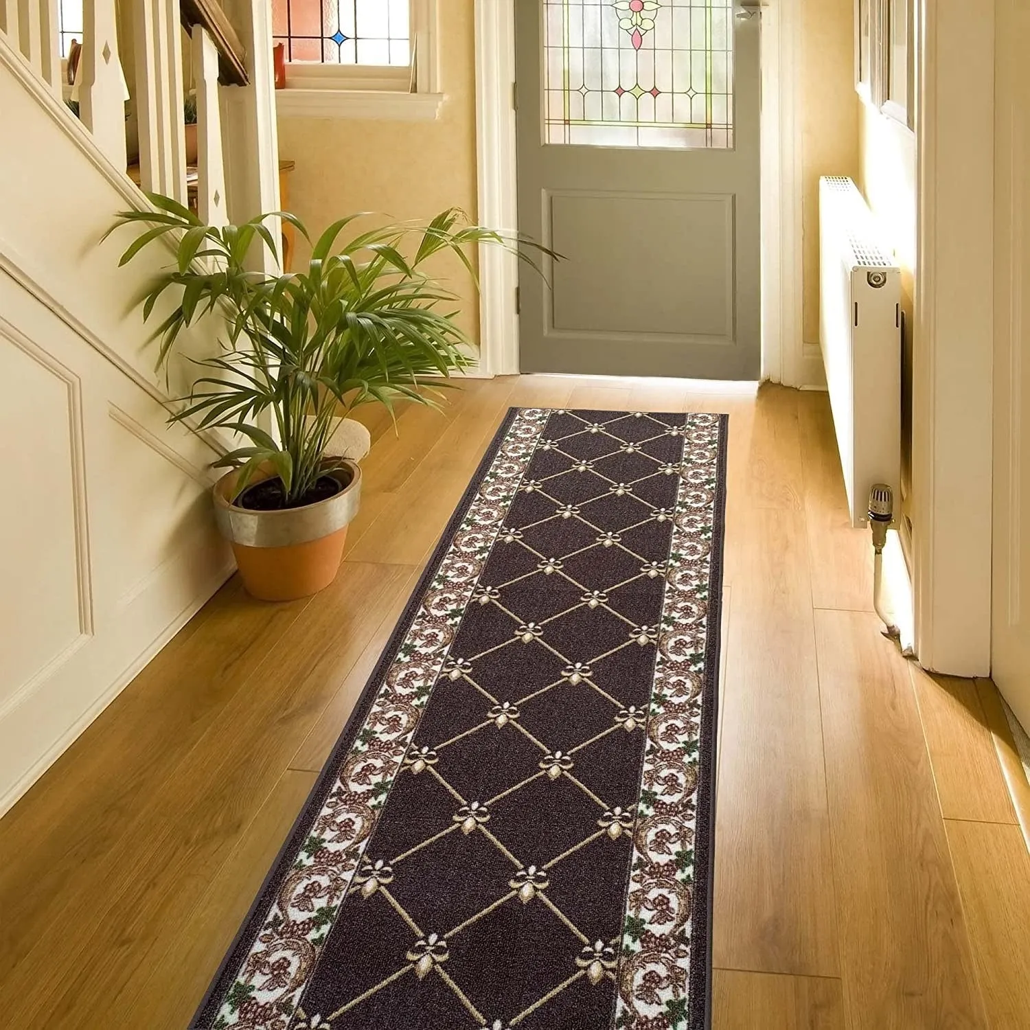 Custom Size Fleur De Lis 31 Inch Wide Non-Slip Stair Runner Rug