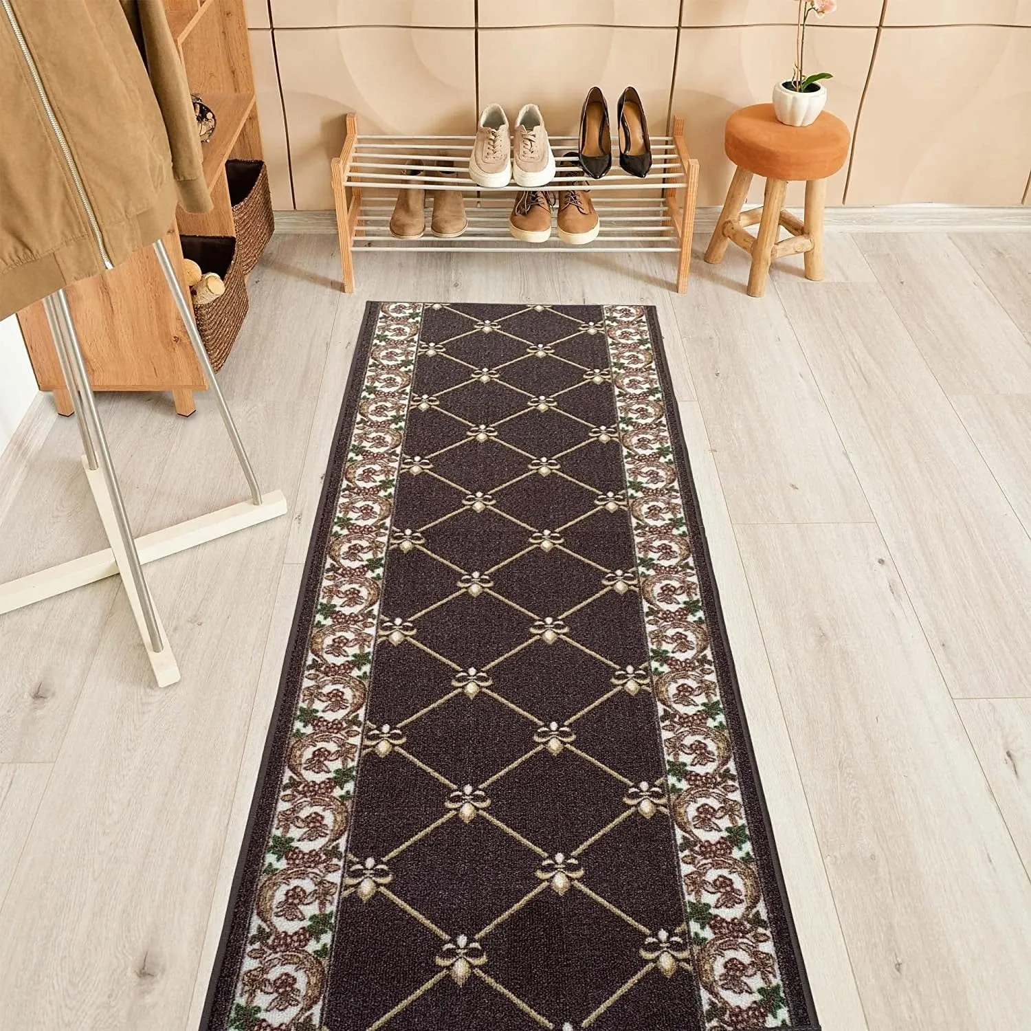 Custom Size Fleur De Lis 31 Inch Wide Non-Slip Stair Runner Rug