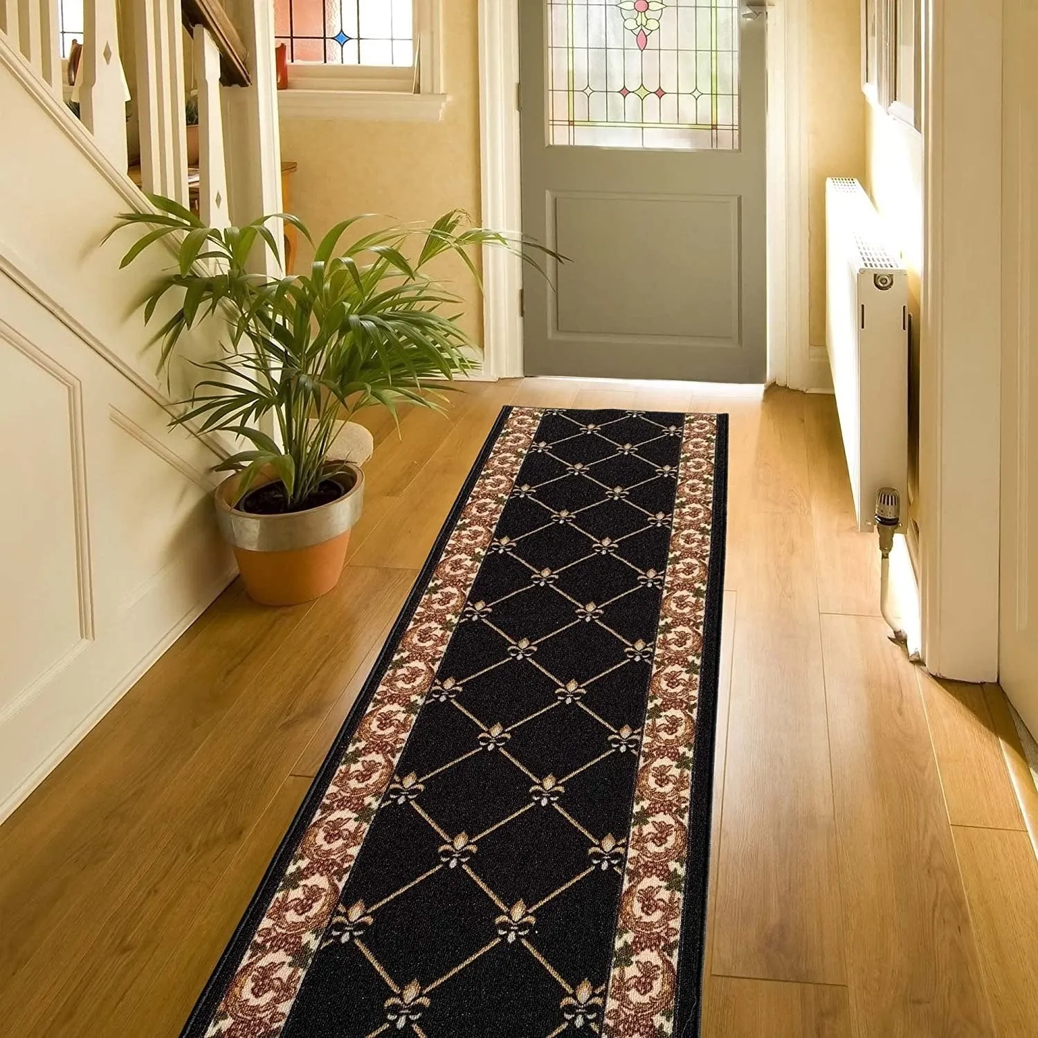Custom Size Fleur De Lis 31 Inch Wide Non-Slip Stair Runner Rug