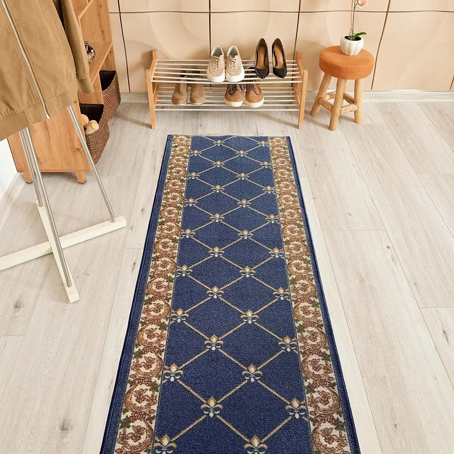 Custom Size Fleur De Lis 31 Inch Wide Non-Slip Stair Runner Rug