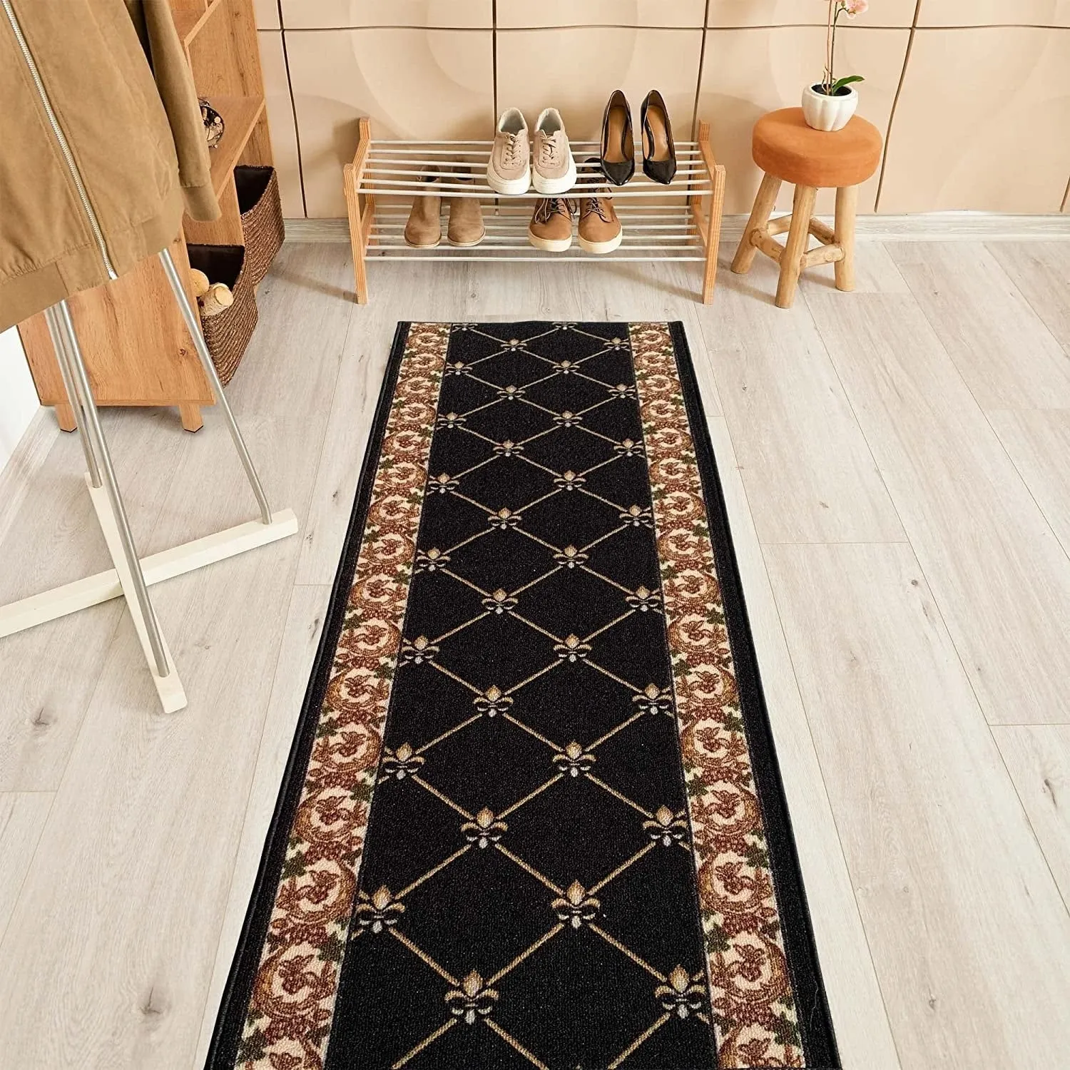 Custom Size Fleur De Lis 31 Inch Wide Non-Slip Stair Runner Rug