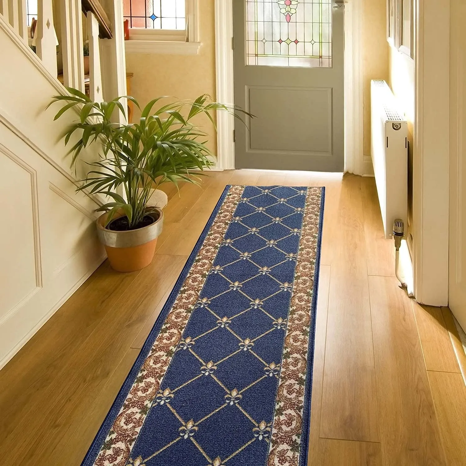 Custom Size Fleur De Lis 31 Inch Wide Non-Slip Stair Runner Rug