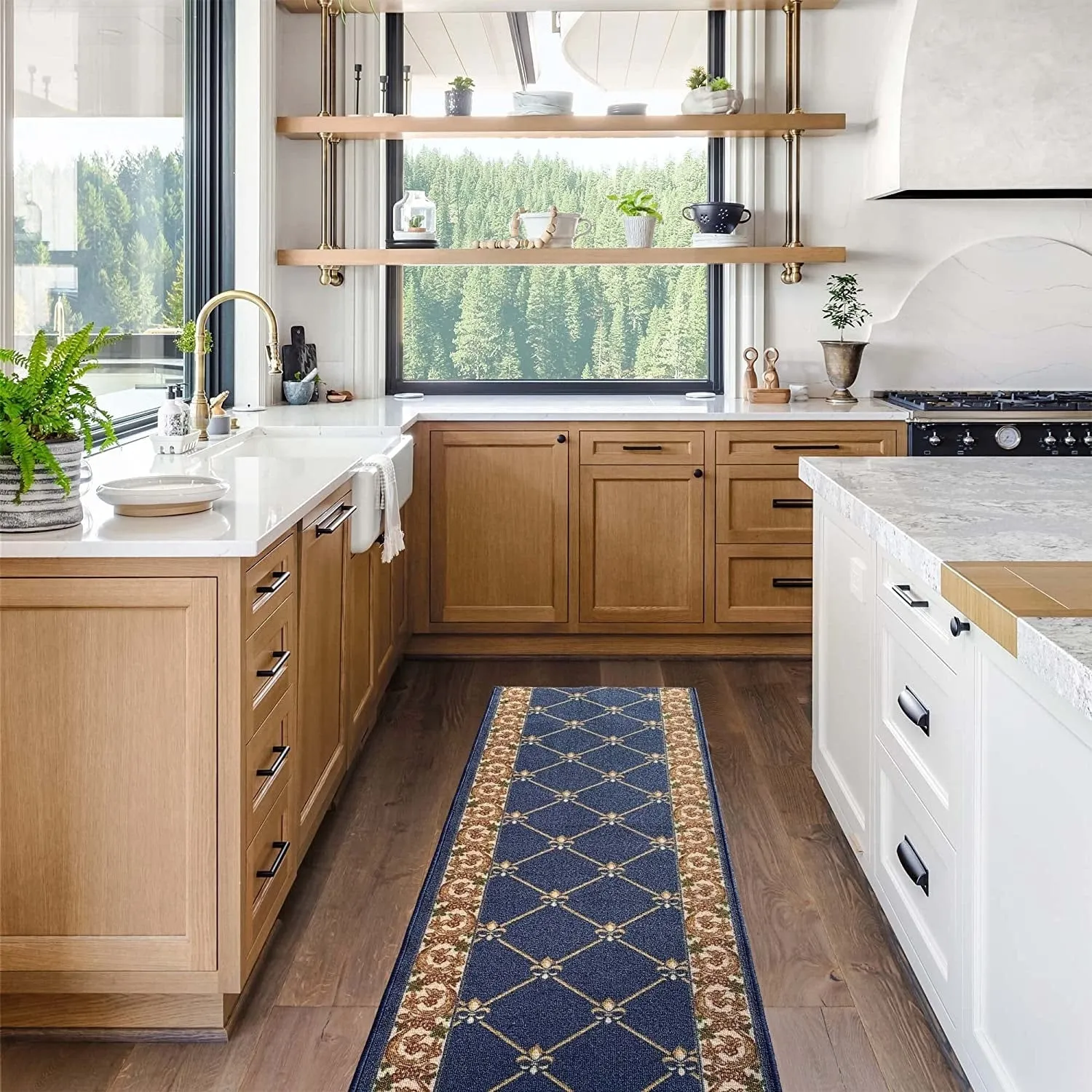 Custom Size Fleur De Lis 31 Inch Wide Non-Slip Stair Runner Rug