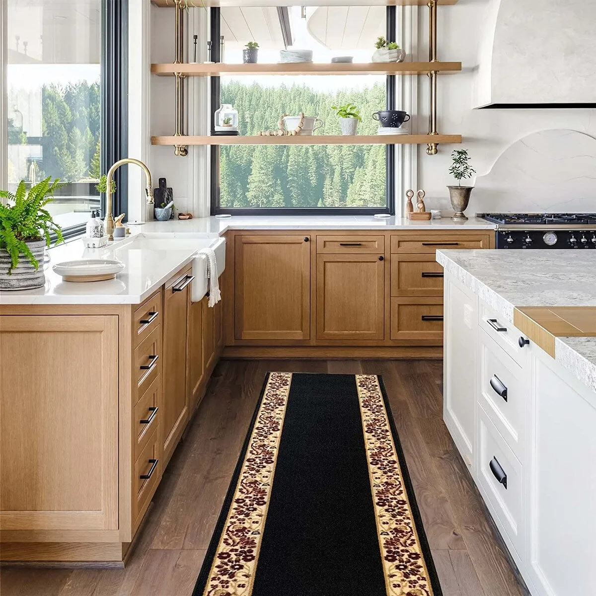 Custom Size Flower Bordered 26 Inch Wide Non-Slip Stair Runner Rug