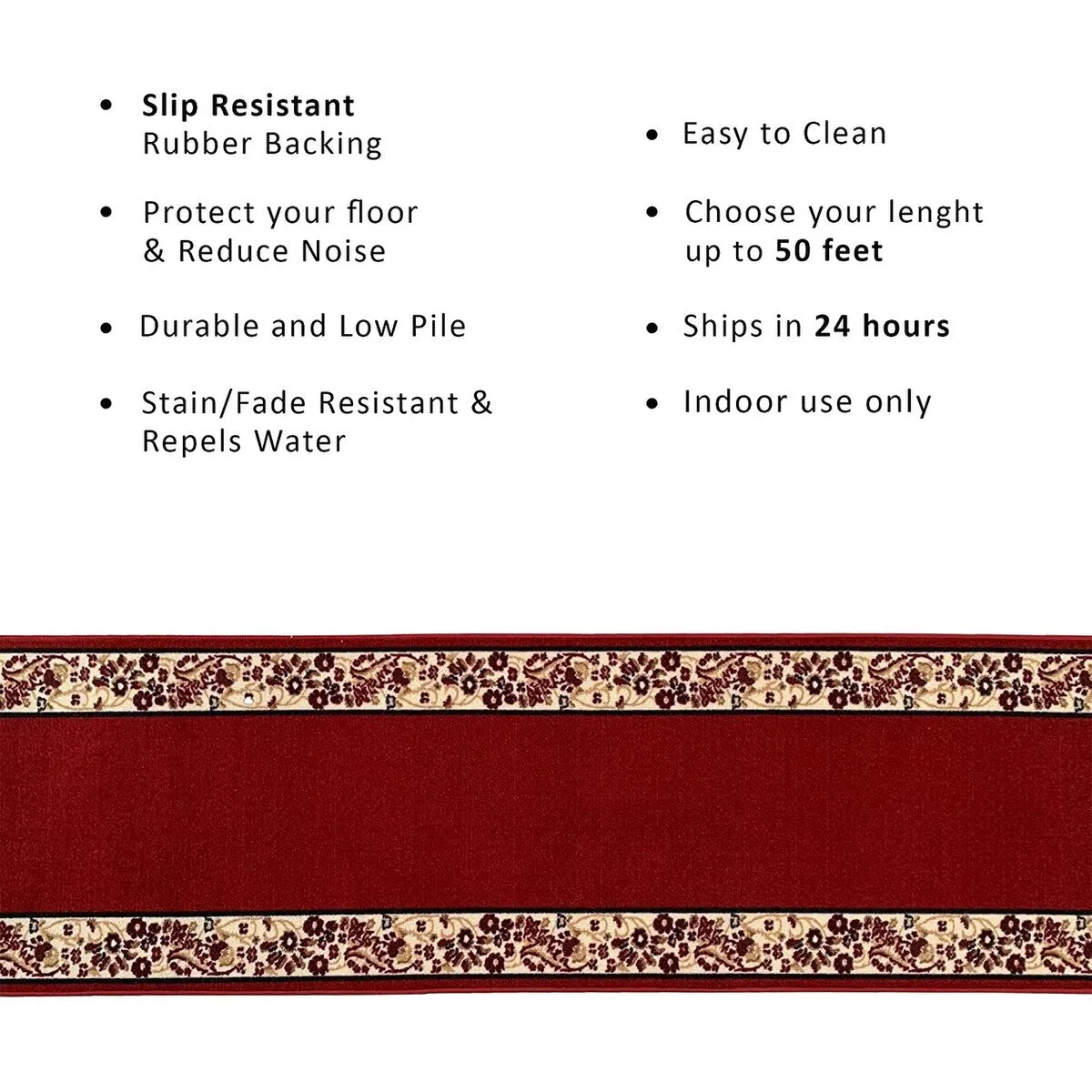 Custom Size Flower Bordered 26 Inch Wide Non-Slip Stair Runner Rug