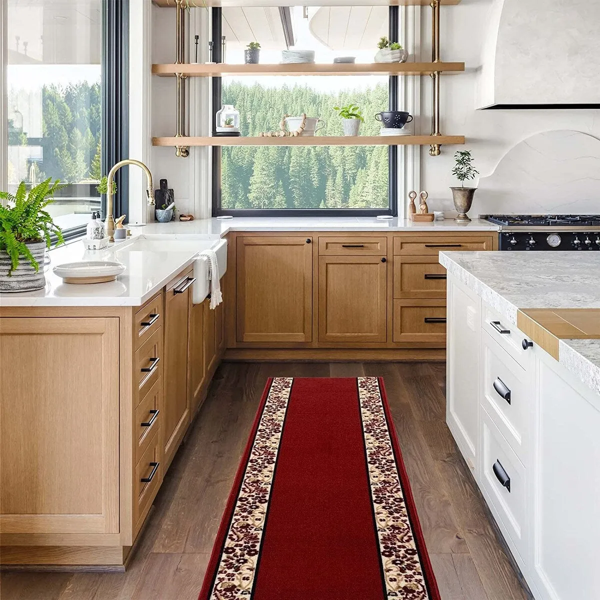 Custom Size Flower Bordered 26 Inch Wide Non-Slip Stair Runner Rug