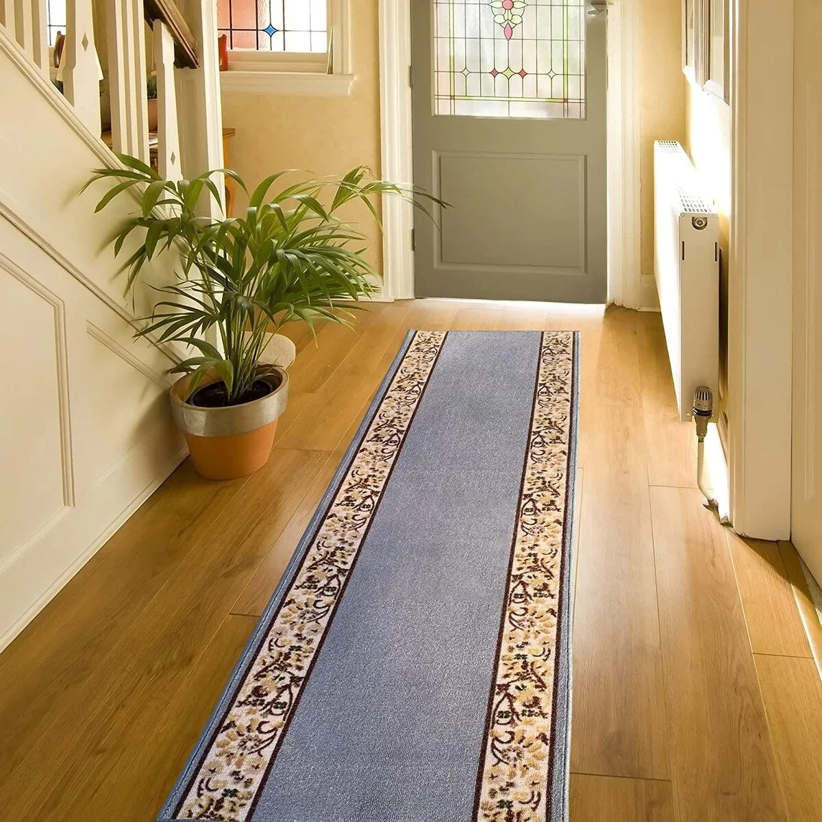 Custom Size Flower Bordered 26 Inch Wide Non-Slip Stair Runner Rug