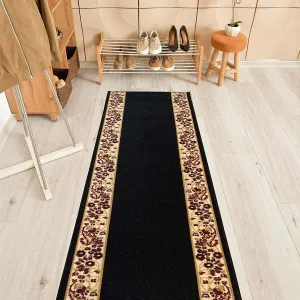 Custom Size Flower Bordered 26 Inch Wide Non-Slip Stair Runner Rug