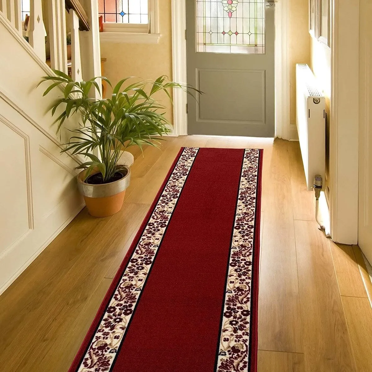Custom Size Flower Bordered 26 Inch Wide Non-Slip Stair Runner Rug