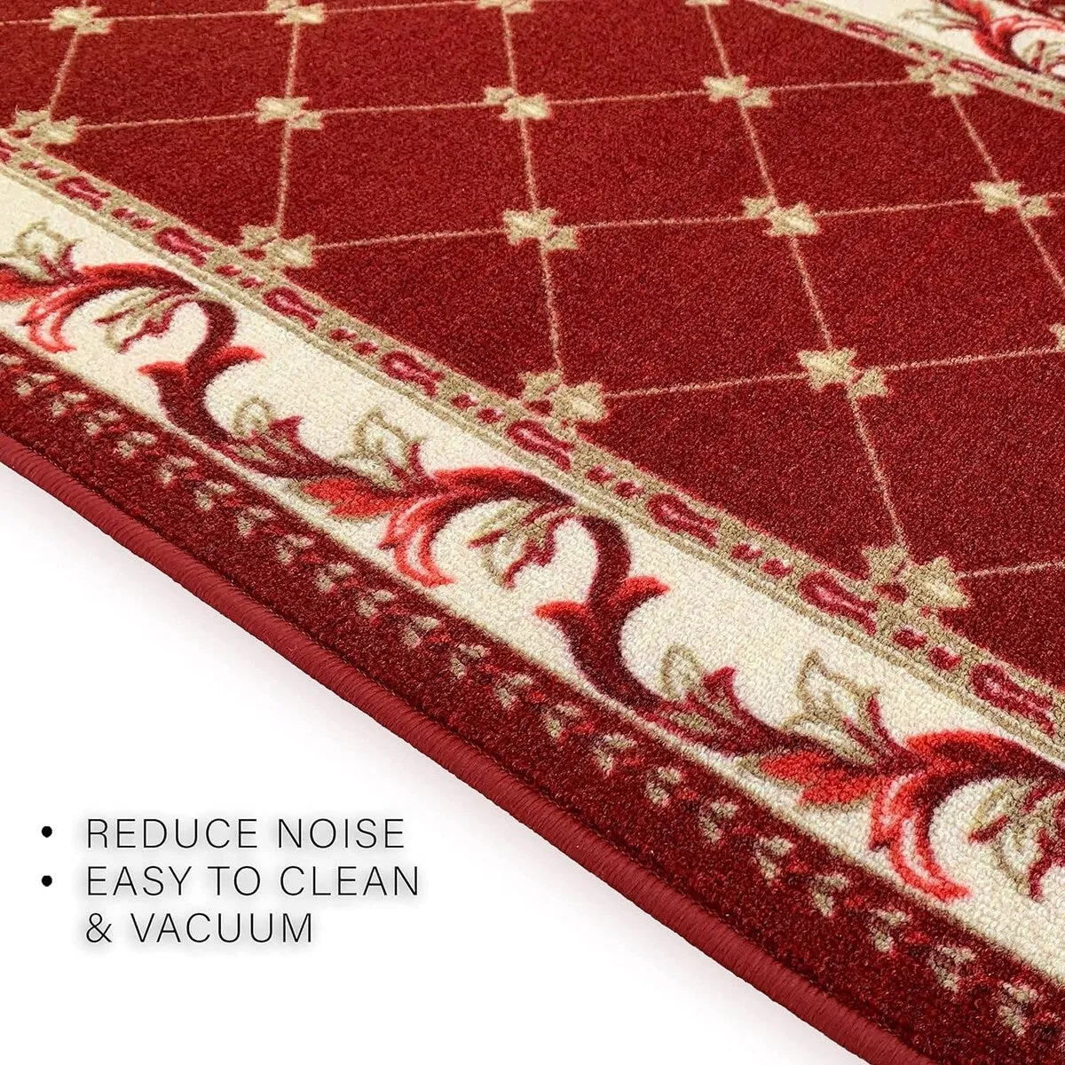 Custom Size French Trellis Design Blue.Brown.Red Color Non-Slip Rubber Backing-26 Inch WidexYour Choice of Length Runner Rug