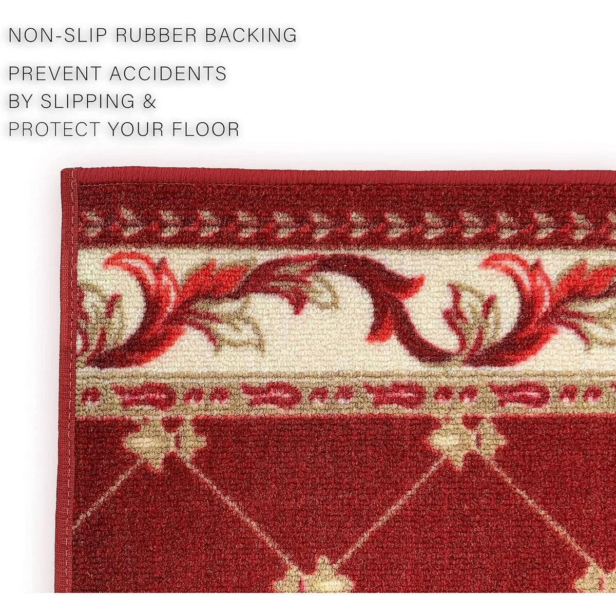 Custom Size French Trellis Design Blue.Brown.Red Color Non-Slip Rubber Backing-26 Inch WidexYour Choice of Length Runner Rug