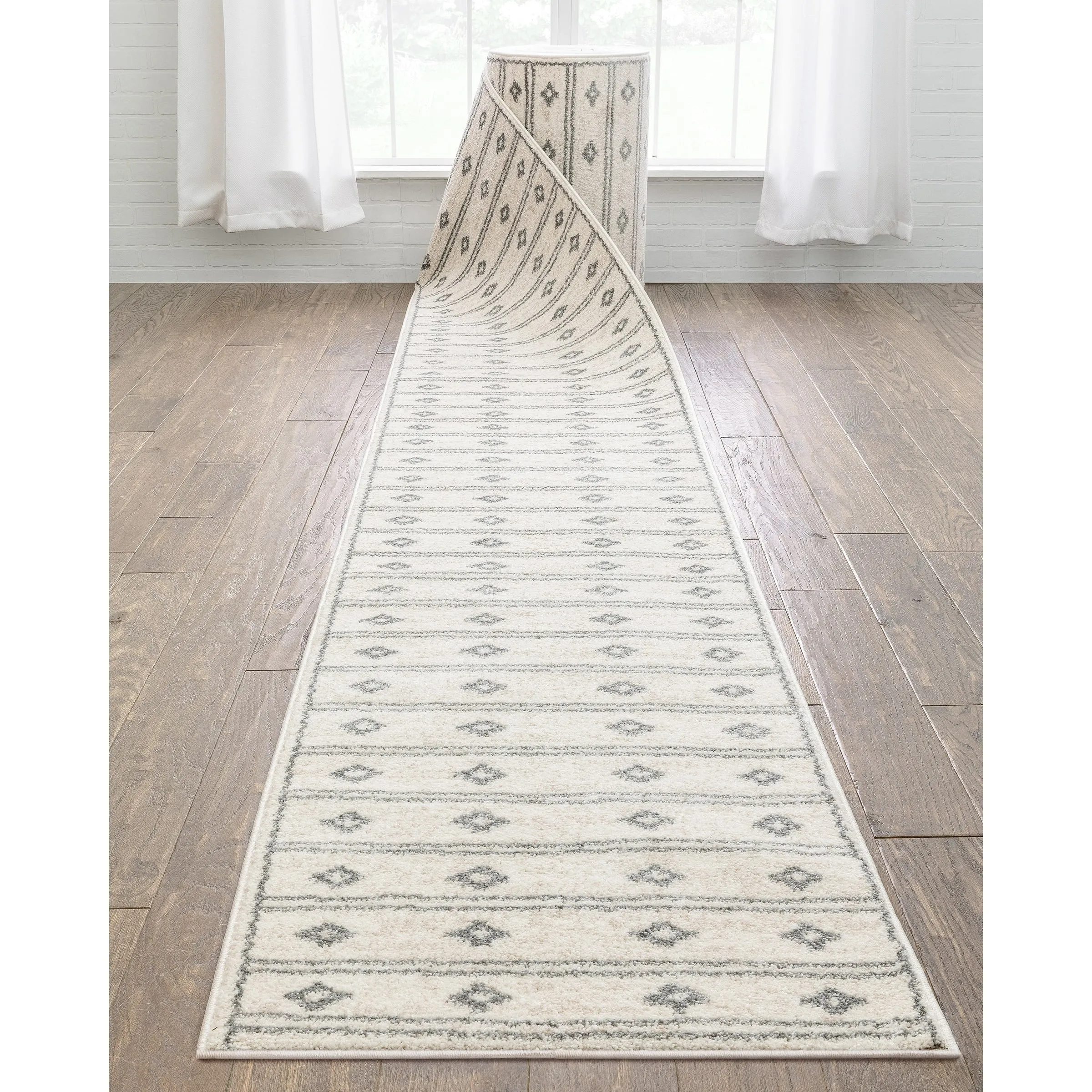Custom Size Runner Serenity Parallel Tribal Diamond Pattern Stair Rug
