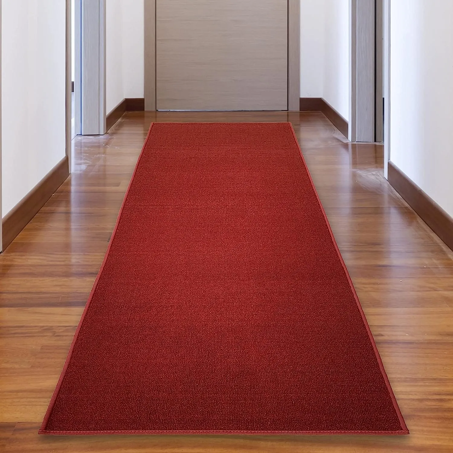 Custom Size Solid Design Beige.Brown.Red Color Non-Slip Rubber Backing- 31 Inch Wide x Your Choice of Length Runner Rug