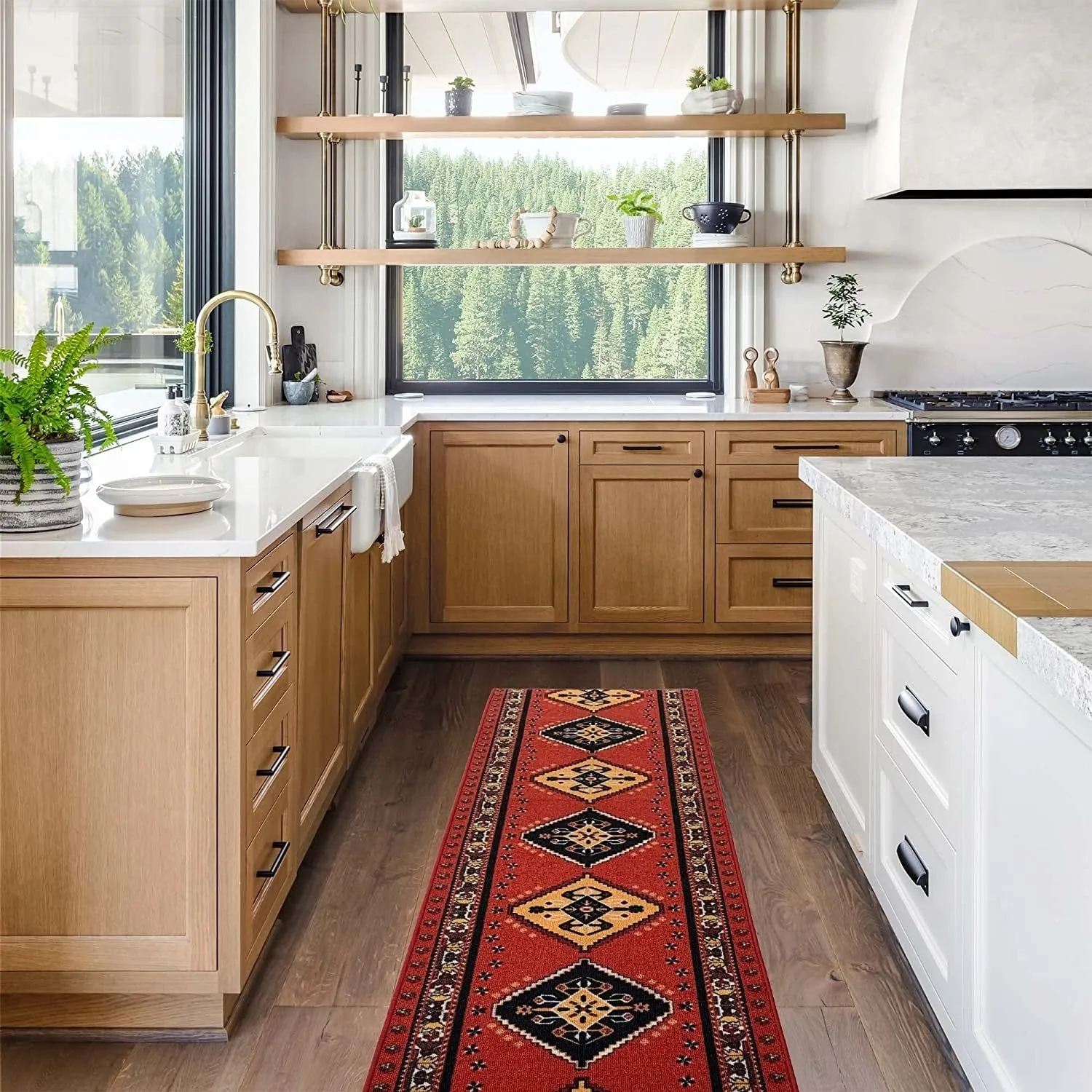 Custom Size Southwestern 31 Inch Wide Non-Slip Stair Runner Rug