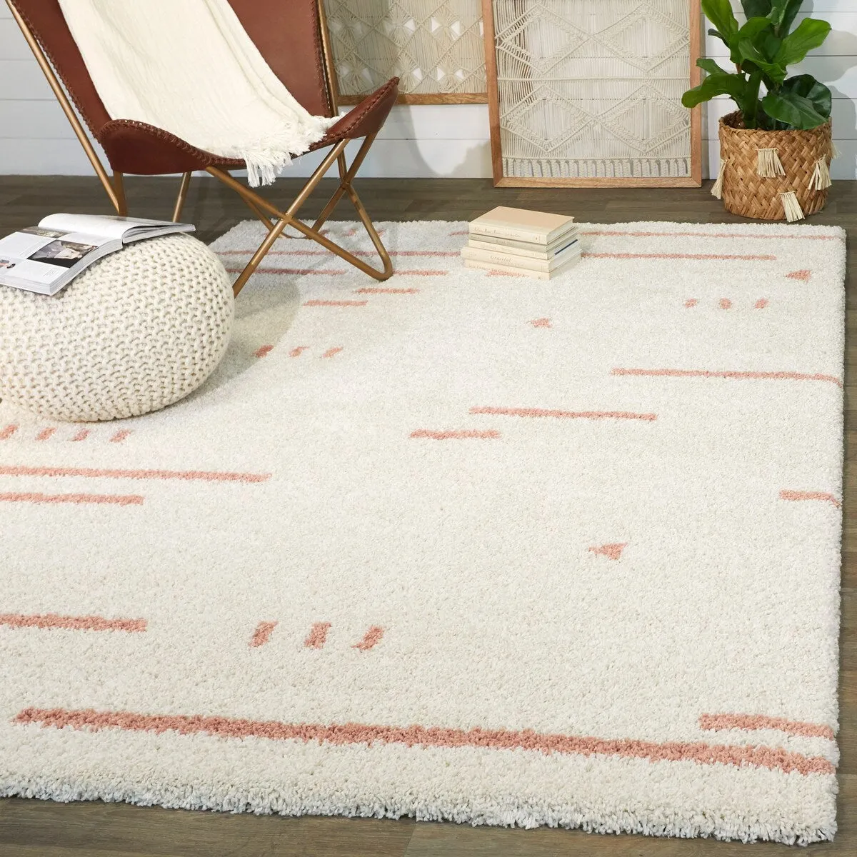 Dalmas Southwestern Stripe Shag Area Rug