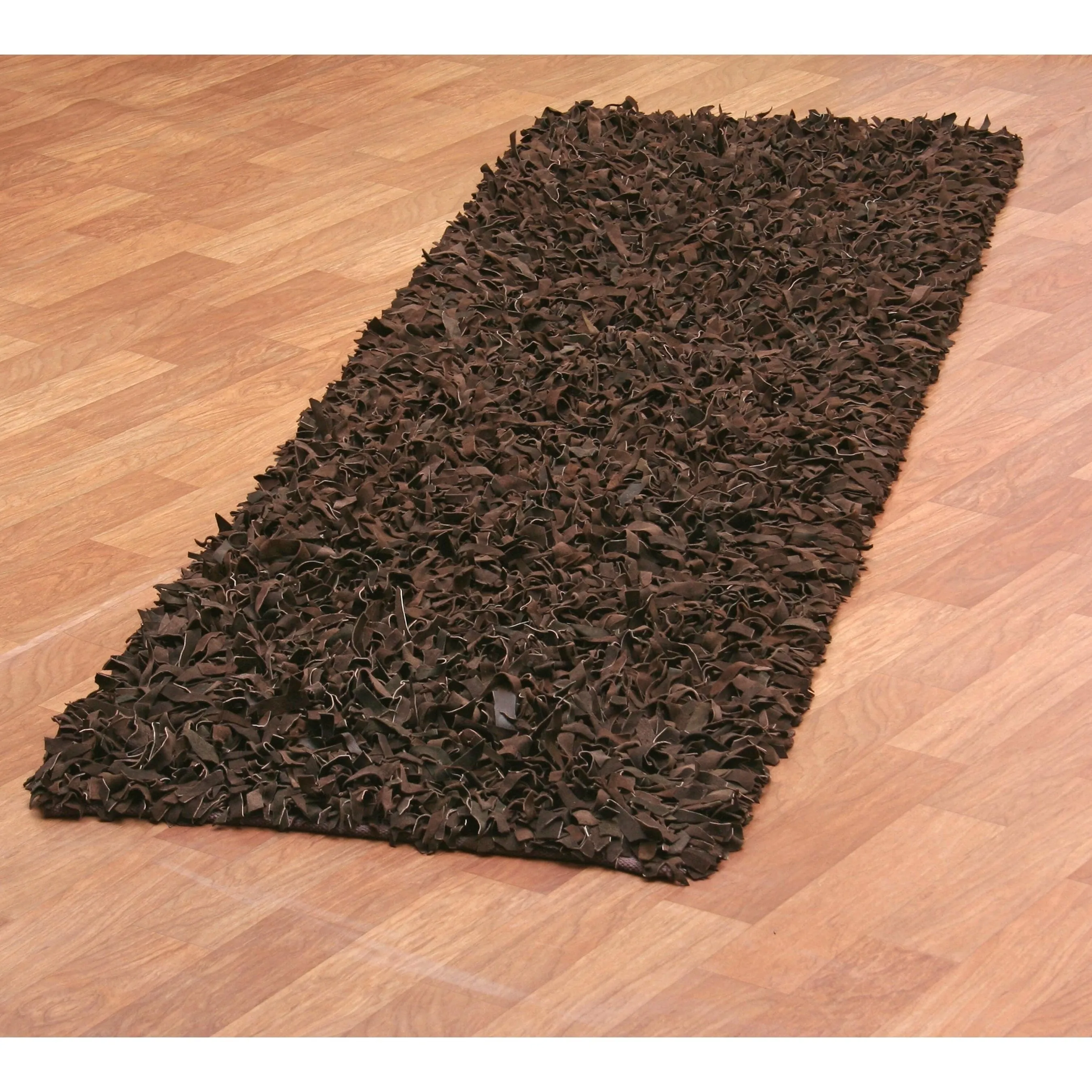 Dark Brown Pelle Leather Shag Rug