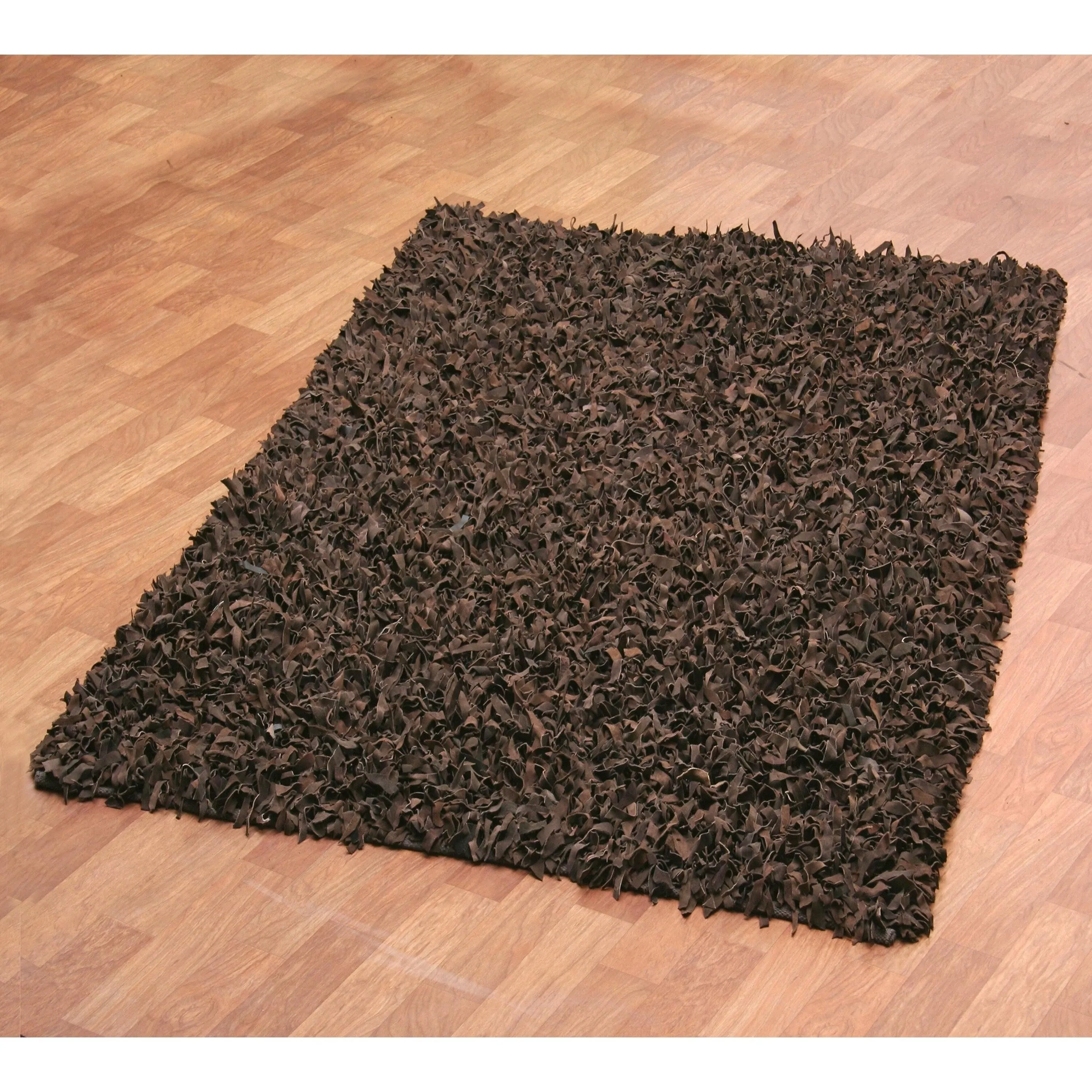 Dark Brown Pelle Leather Shag Rug