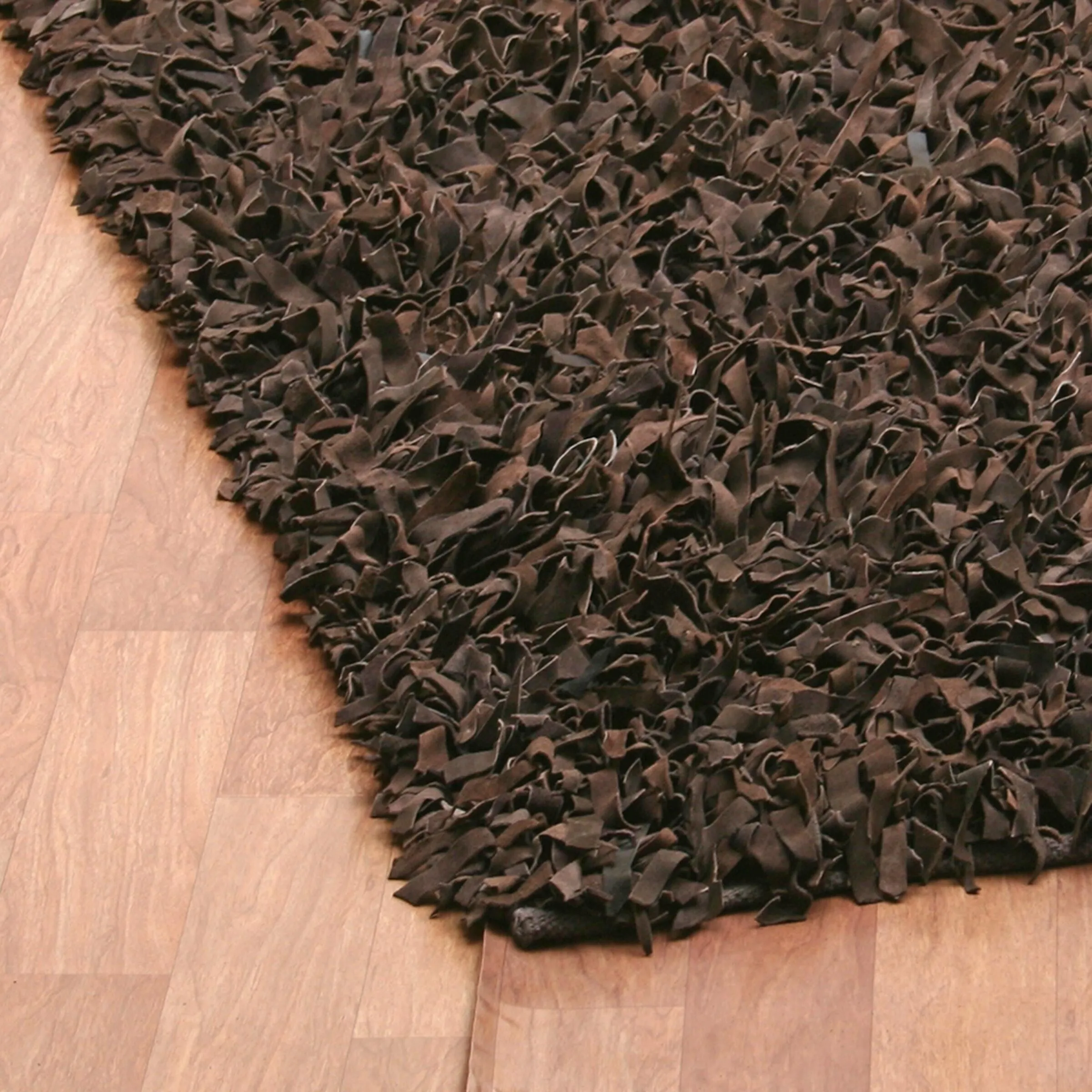Dark Brown Pelle Leather Shag Rug