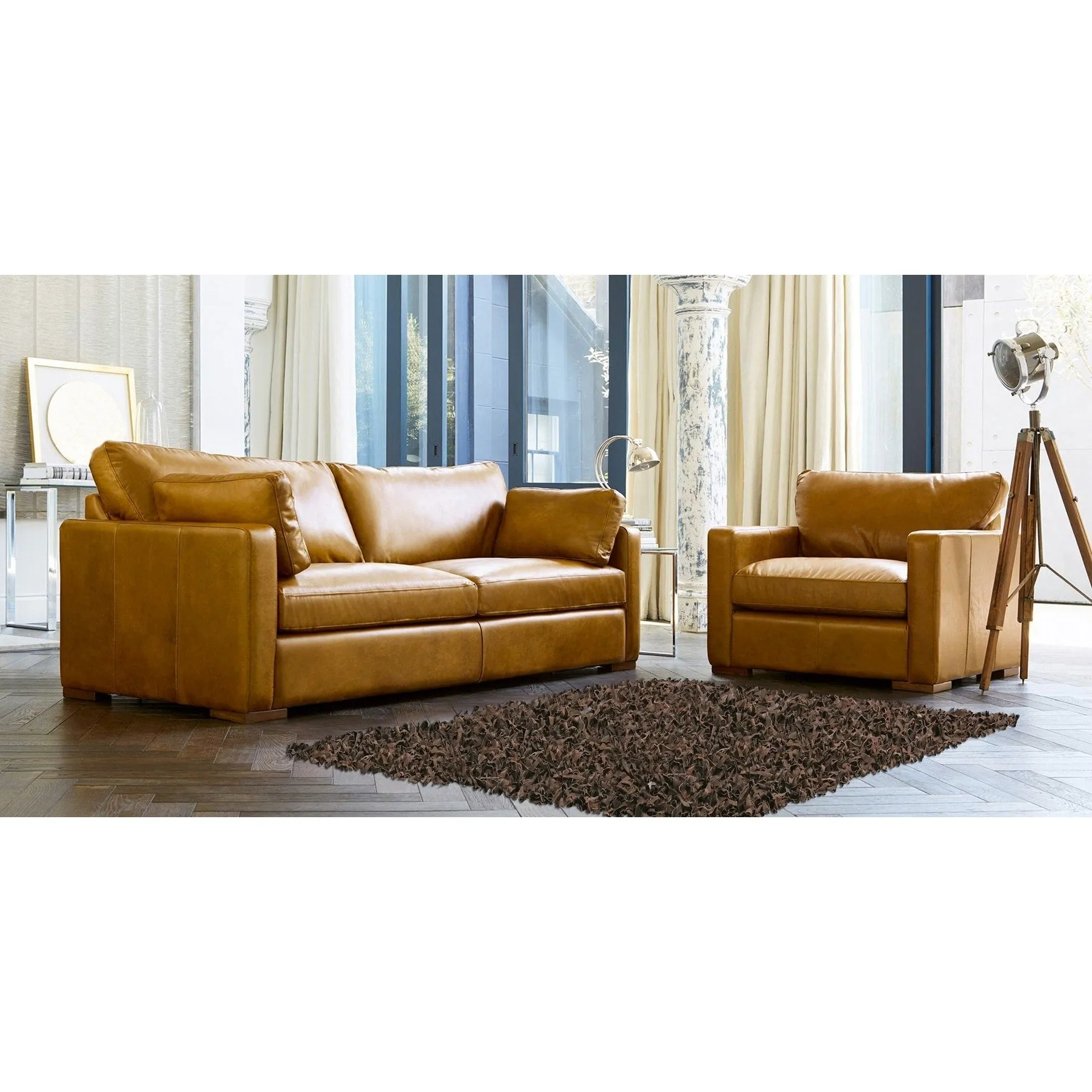 Dark Brown Pelle Leather Shag Rug