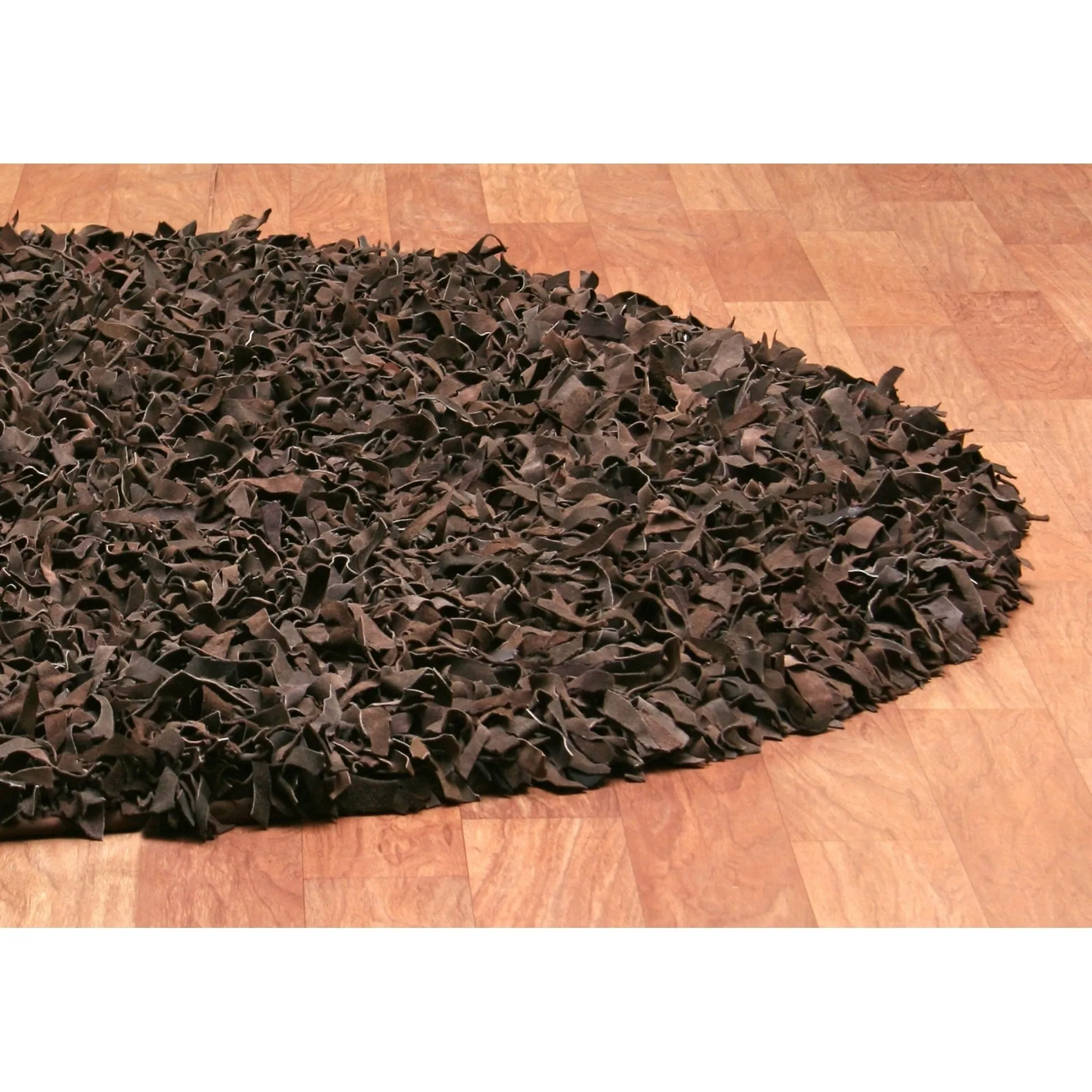 Dark Brown Pelle Leather Shag Rug