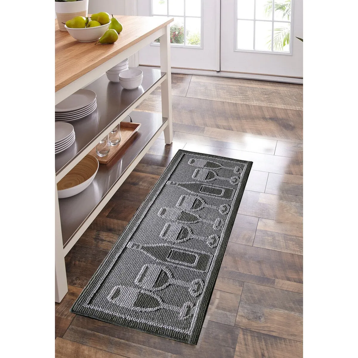 Decor Non-Slip Rubber Back Soft Durable Woven Fluffy Runner Area Carpet Floor Mat Indoor Kitchen Rug. Black Wine Cheers