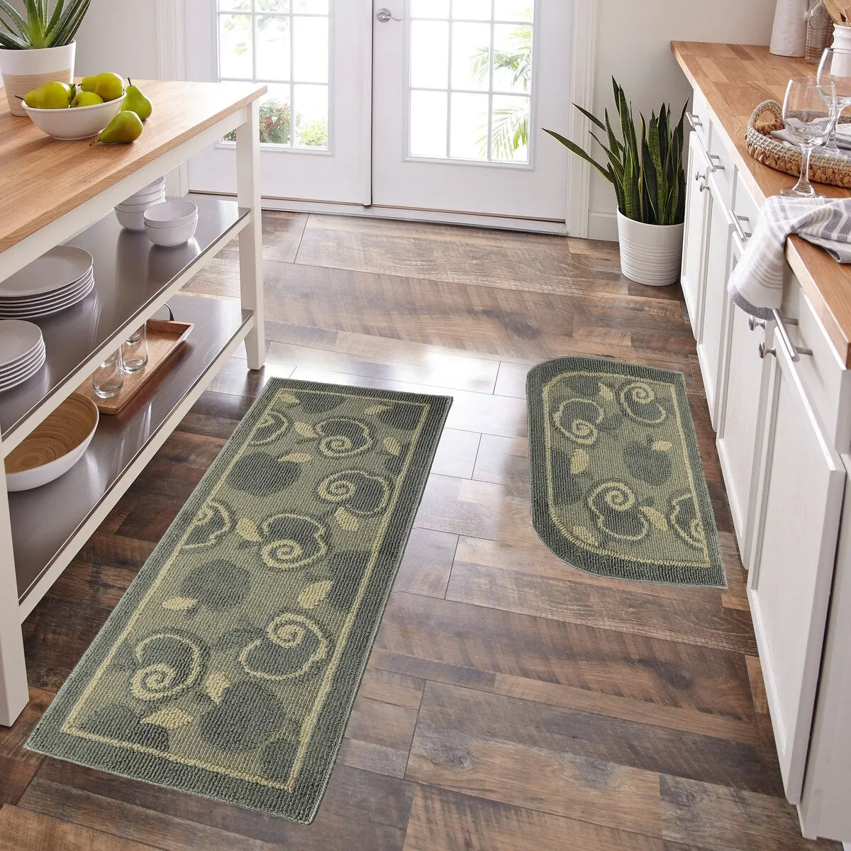 Decor Non-Slip Rubber Back Soft Durable Woven Fluffy Runner Area Carpet Floor Mat Indoor Kitchen Rug. Silver Apple