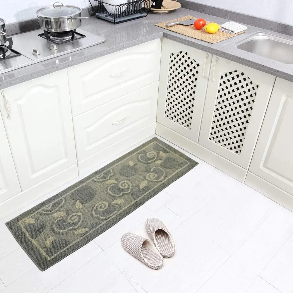Decor Non-Slip Rubber Back Soft Durable Woven Fluffy Runner Area Carpet Floor Mat Indoor Kitchen Rug. Silver Apple