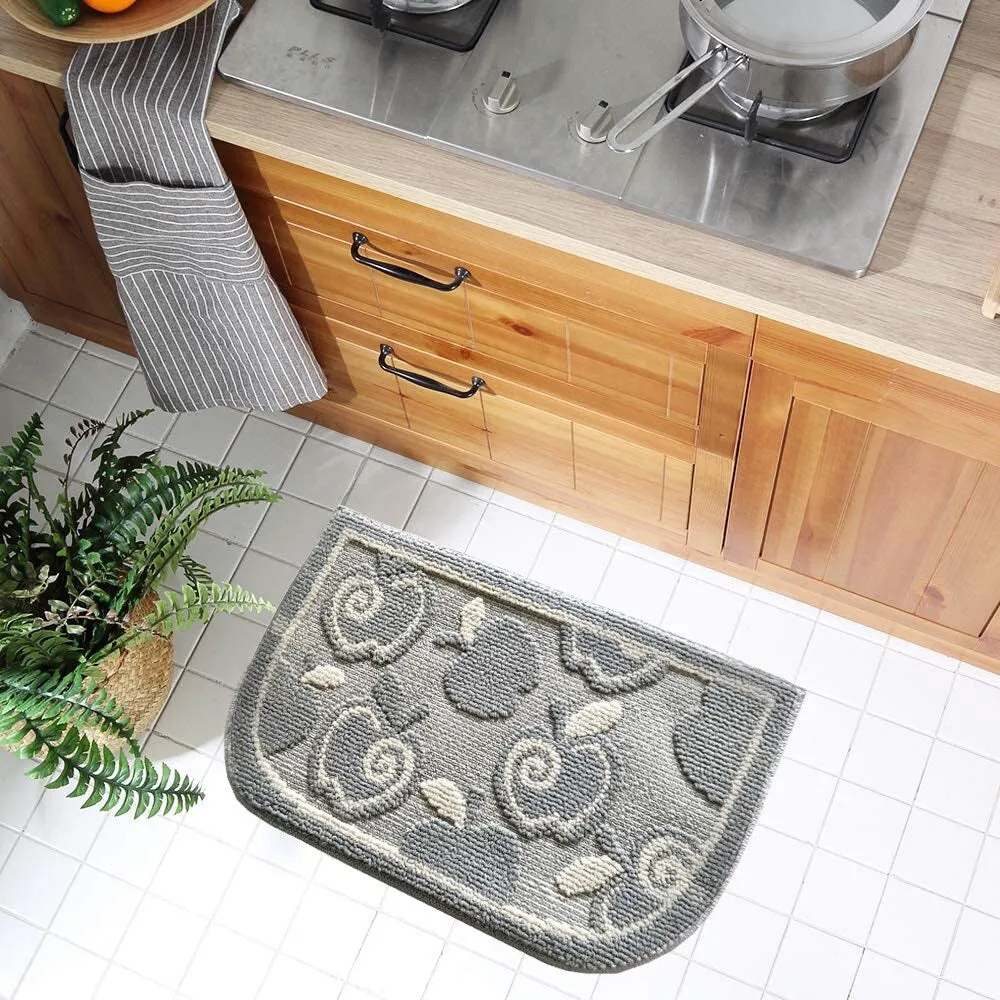 Decor Non-Slip Rubber Back Soft Durable Woven Fluffy Runner Area Carpet Floor Mat Indoor Kitchen Rug. Silver Apple